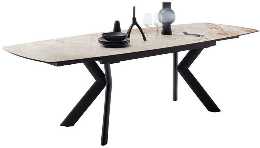 MCA furniture Eettafel OSSANA vierpoot tafel 180-260 cm Keramiek, metaal, eindschuif, uittrekbaar, tafelblad 13 mm, 8-10 personen