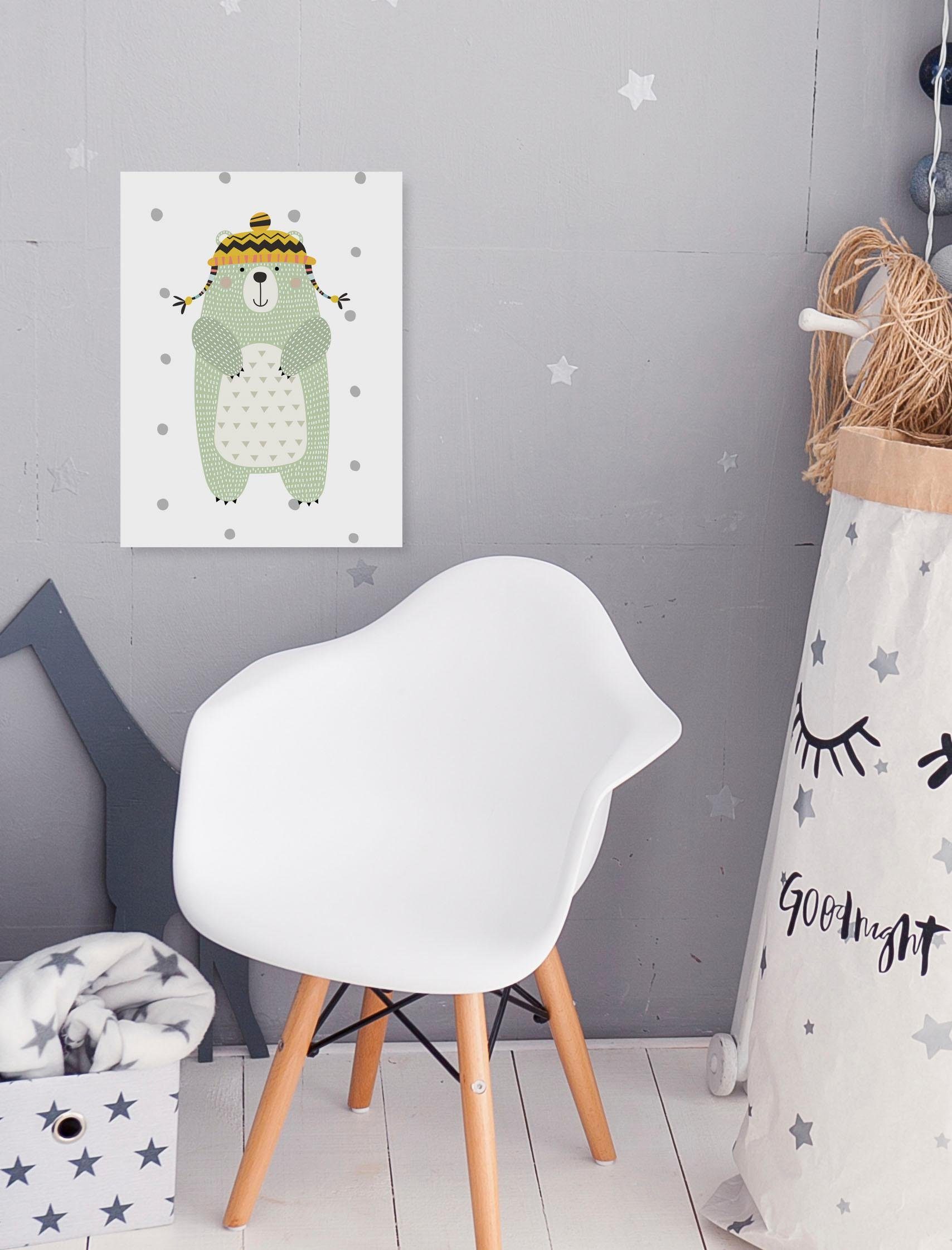 Lüttenhütt Artprint op linnen Beer Premium canvasstof, handgemaakt in Duitsland, kindermotief