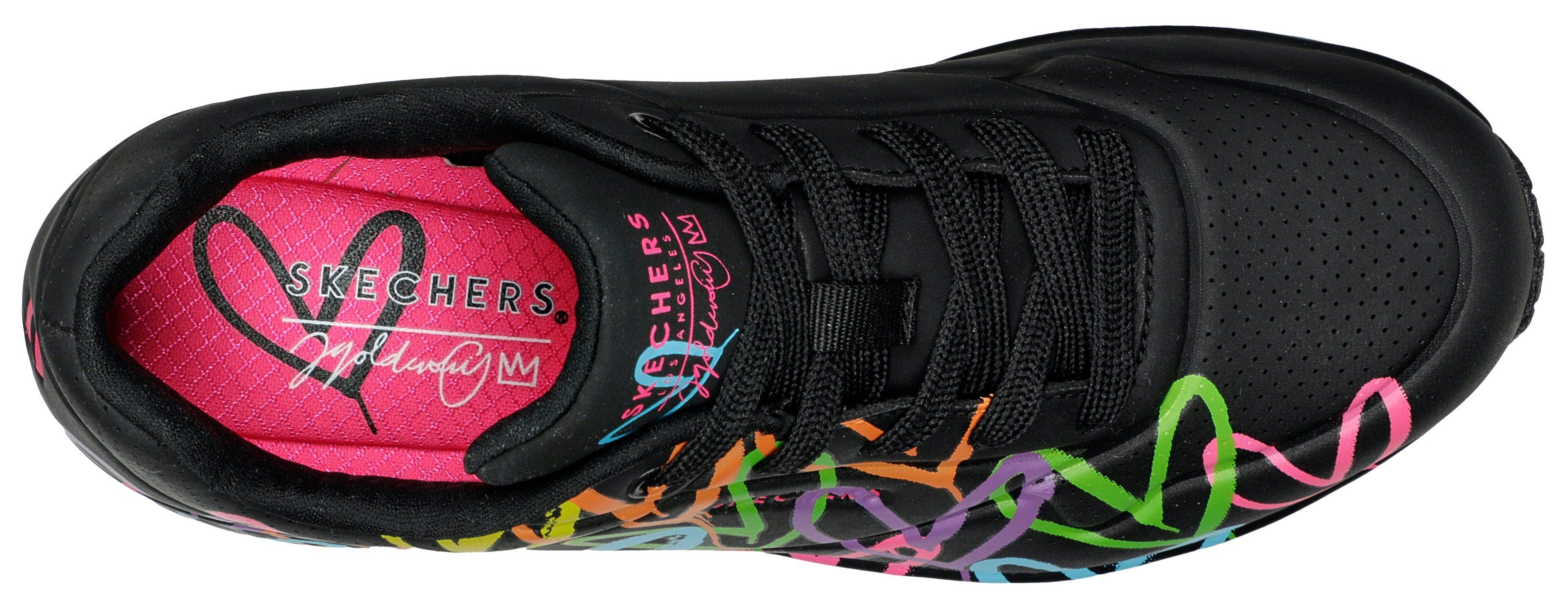 Skechers Sneakers UNO - HIGHLIGHT LOVE , vrijetijdsschoen, lage schoen, veterschoen met hartjes-print