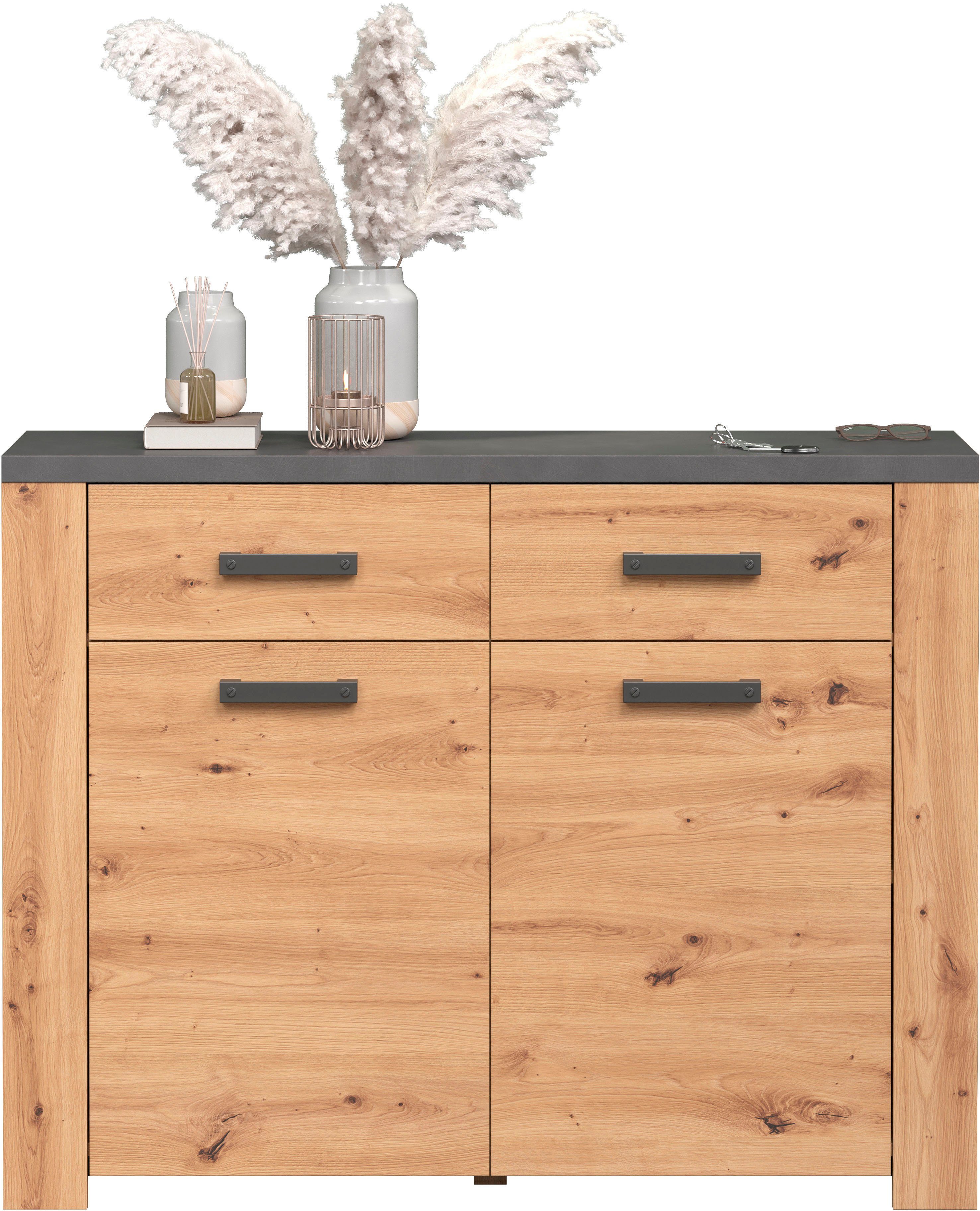 Home affaire Kast Ambres mat echt-hout-look, ca.-afm. bxh: 116x91 cm, lichtbruin, smal (1 stuk)