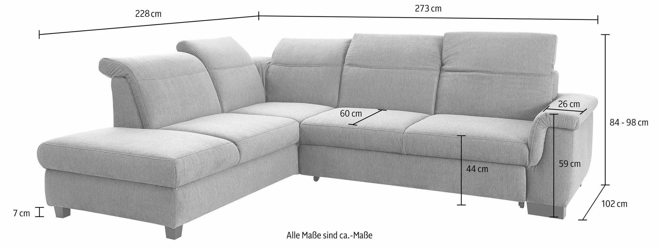 DOMO collection Hoekbank Sully L-vorm naar keuze met slaapfunctie en hoofd- resp. verstelbare rugleuning