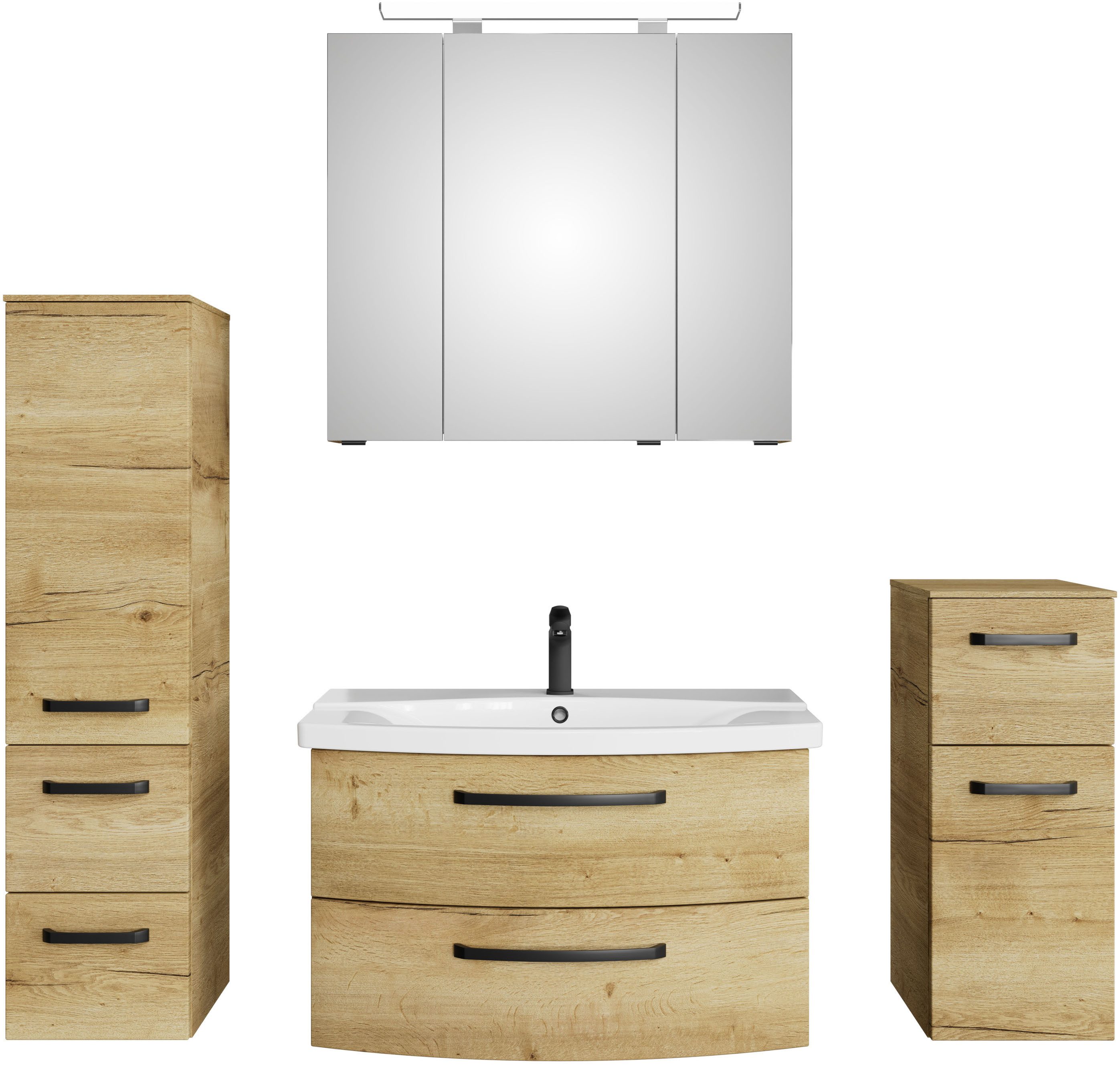 Saphir Badmeubelset Serie 4010 4-teilig Keramik-Waschtisch mit LED-Spiegelschrank (set)