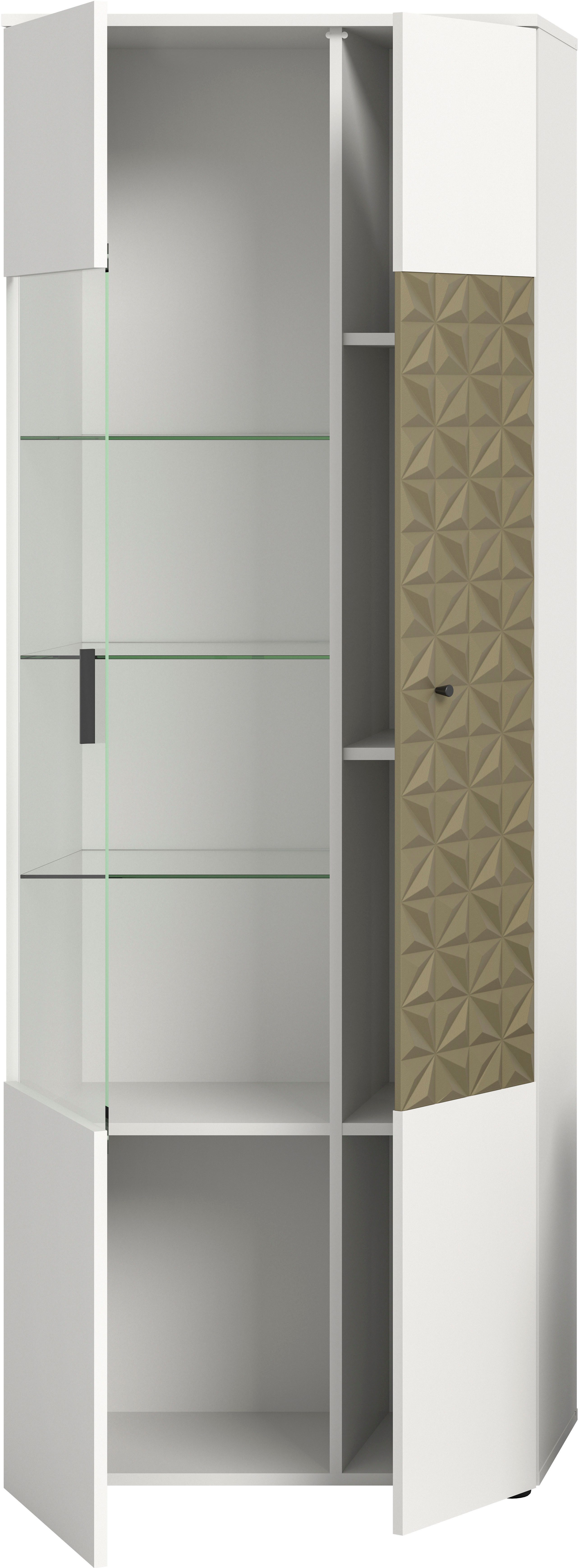 INOSIGN Vitrinekast Vicenza, hoogte 195 cm, ornamentafwerking, 2 deuren, 9 vakken