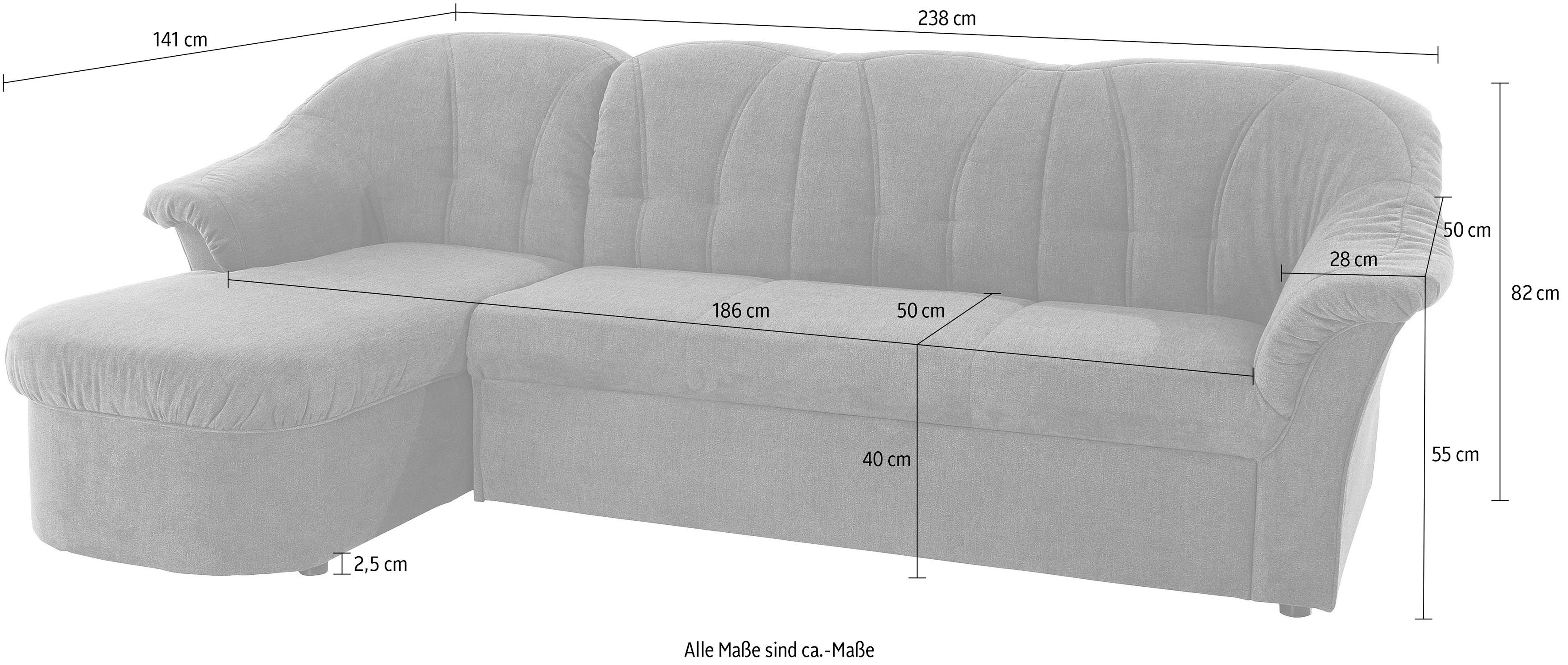 DOMO collection Hoekbank Pegnitz, elegante rugstiksels, comfortabel, L-vorm