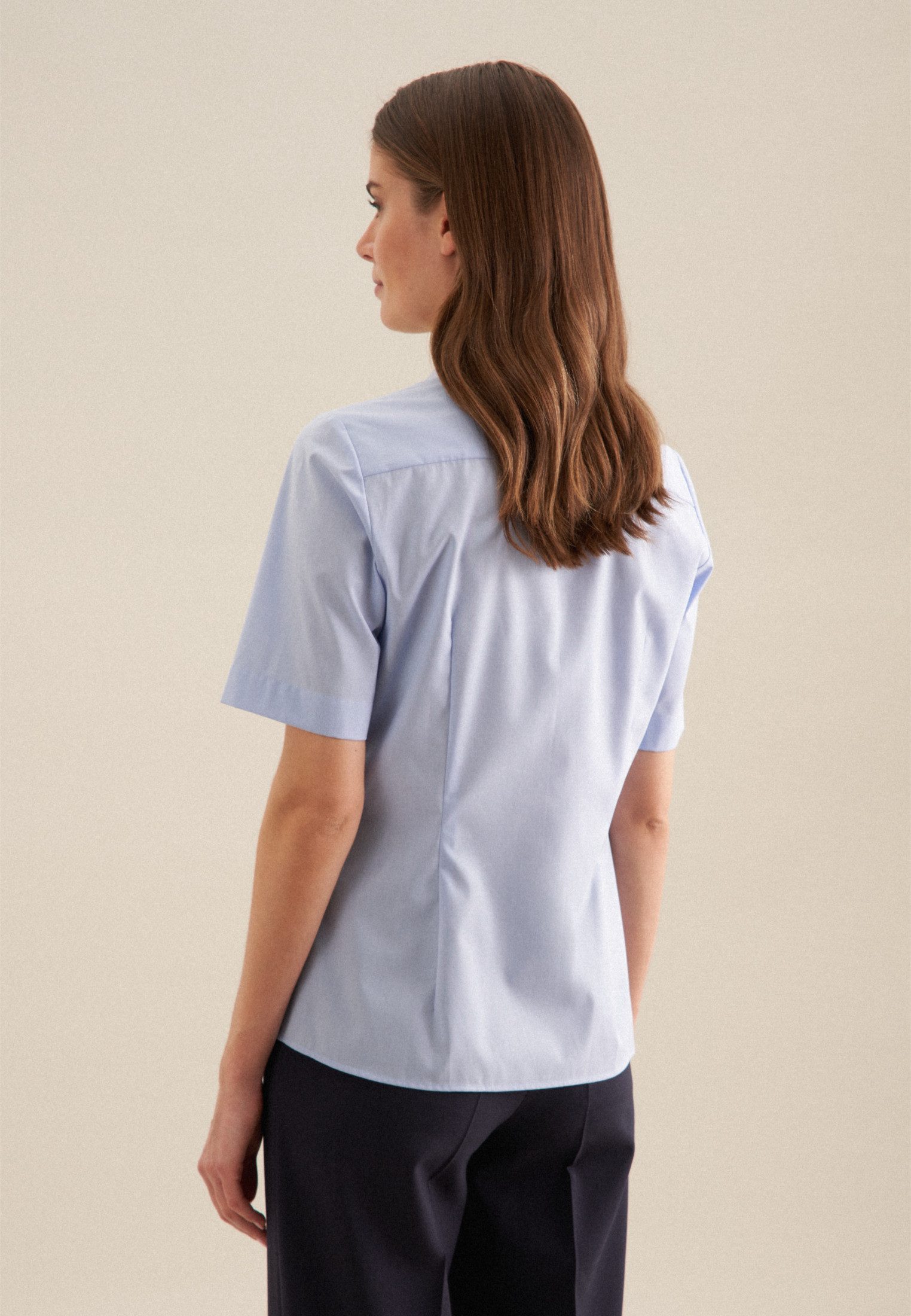seidensticker Overhemdblouse Zwarte roos Korte mouwen kraag uni