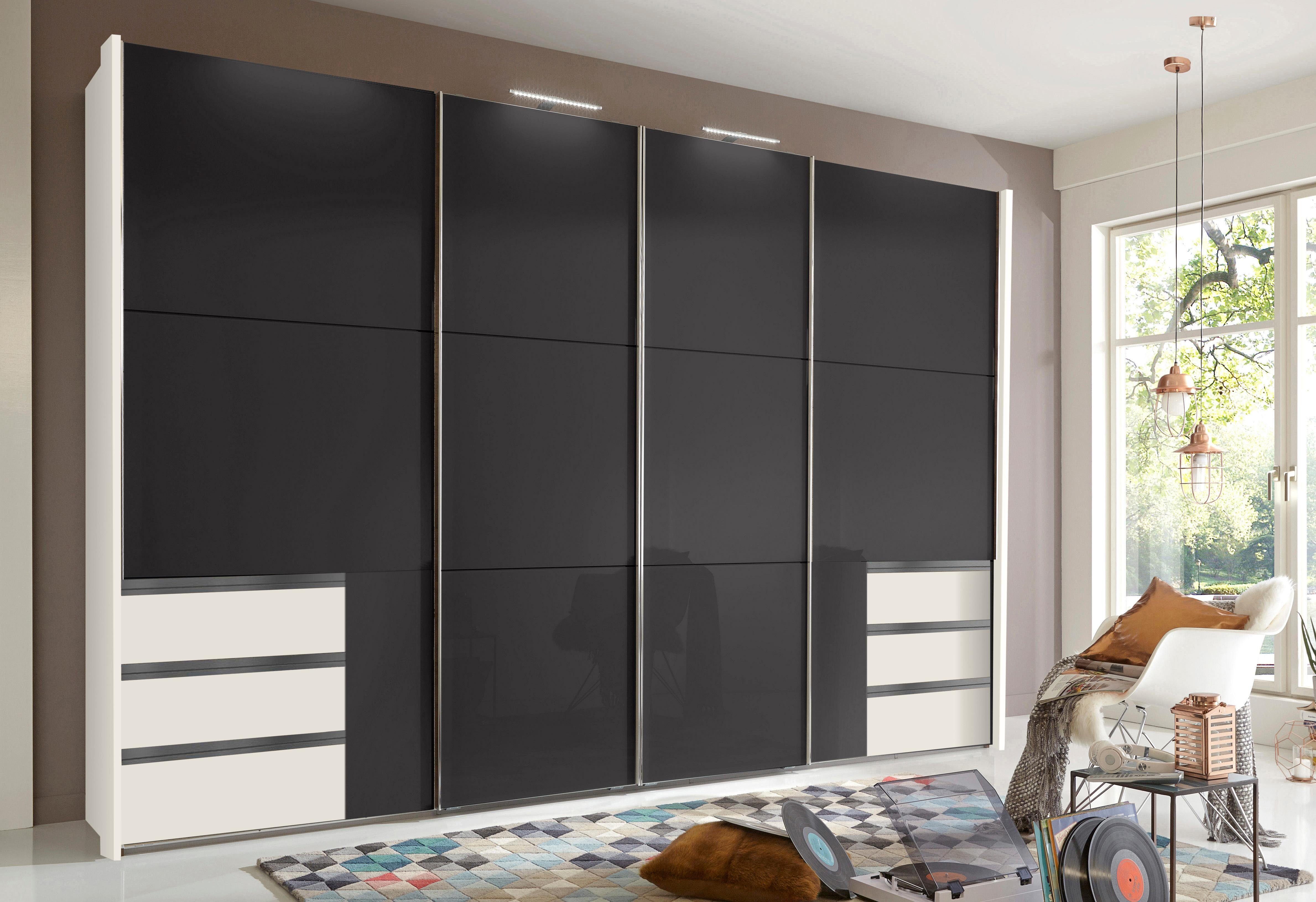 Wimex Zweefdeurkast Level by fresh to go met glazen deuren en synchroon openen zweefdeurkasten maat 350 cm x 236 cm wit