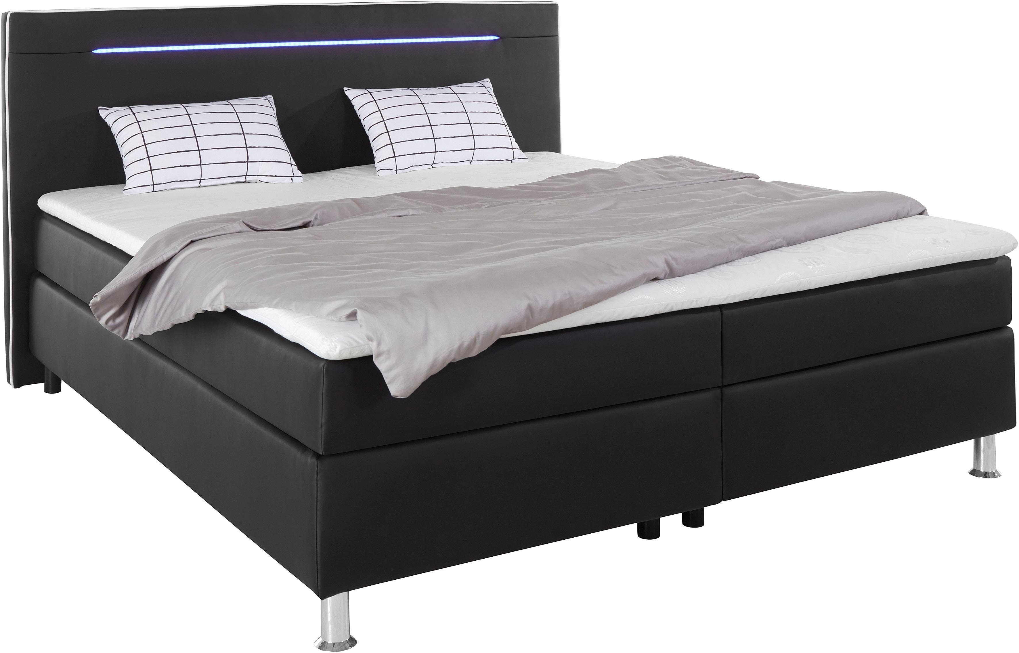 COLLECTION AB Boxspring London, inclusief topper en kussens, met LED-verlichting Boxspringbed verkrijgbaar in 90cmx200cm, 140cmx200cm & 180cmx200cm
