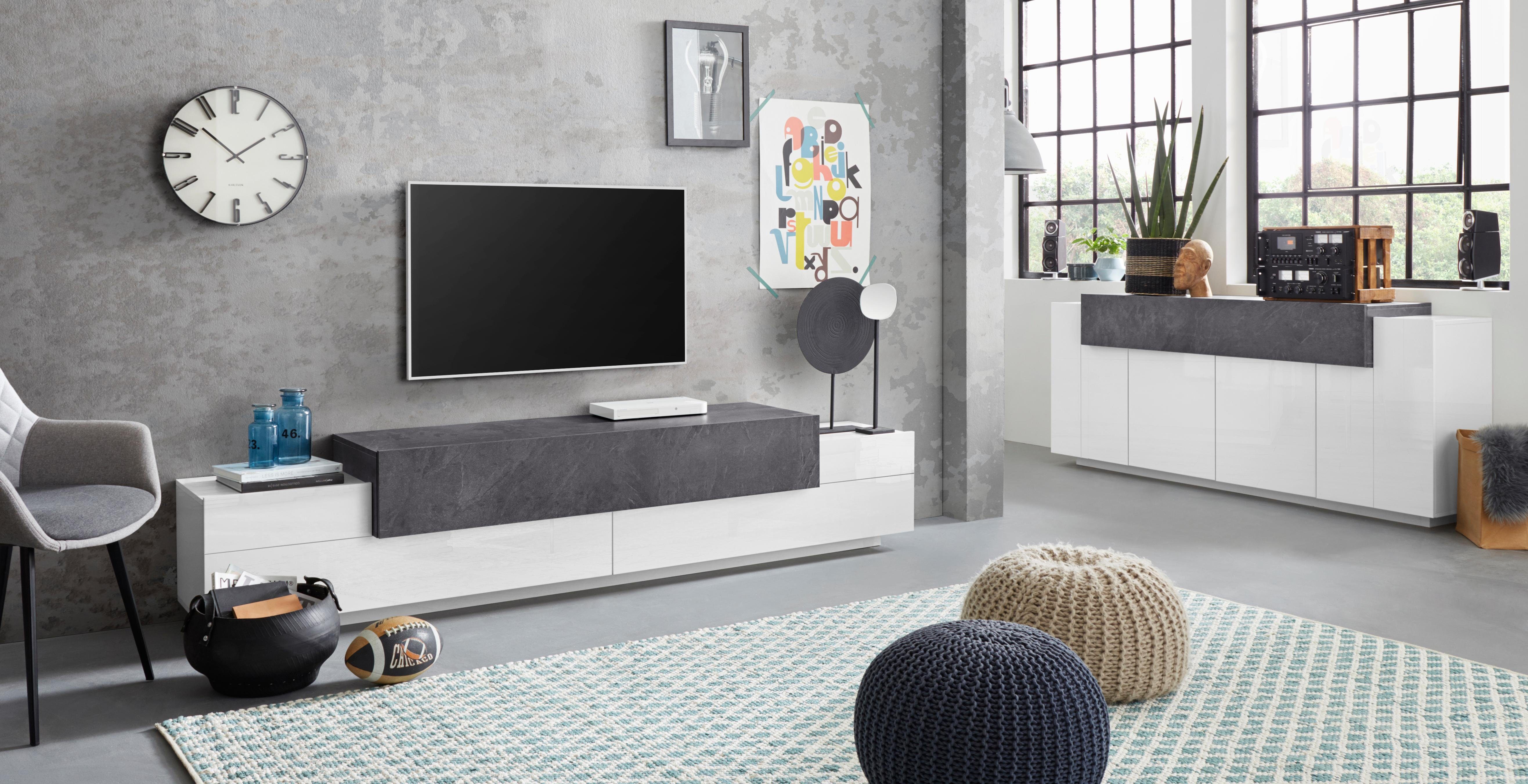 INOSIGN Dressoir Coro, commode, kast, buffet, greeploos met legplanken 1 klep, 4 deuren, dubbele diepte, bxdxh 200x45x85,6 cm