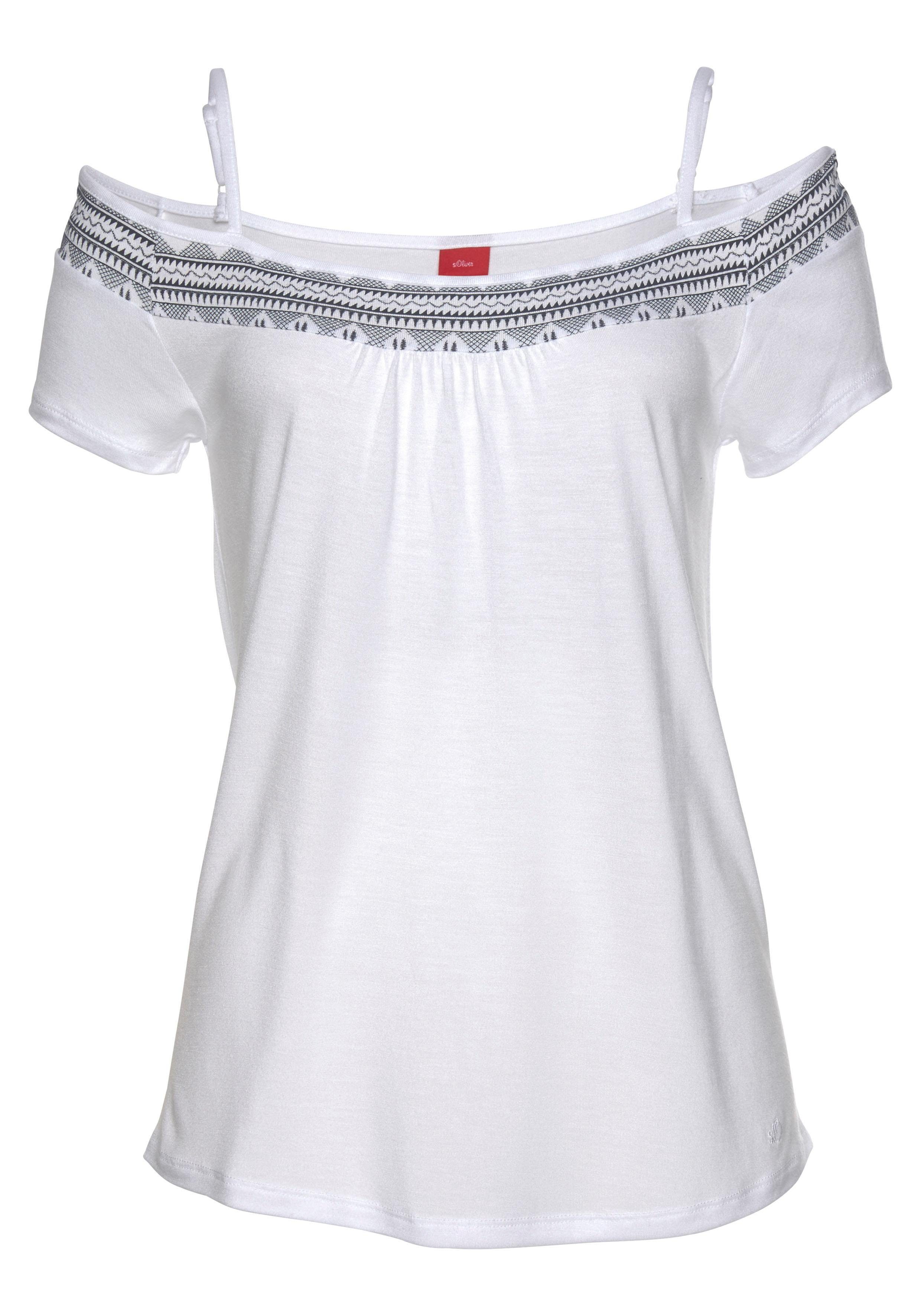 s.Oliver RED LABEL Beachwear Shirt met korte mouwen met bedrukte boorden en verstelbare schouderbandjes, off-the-shoulder