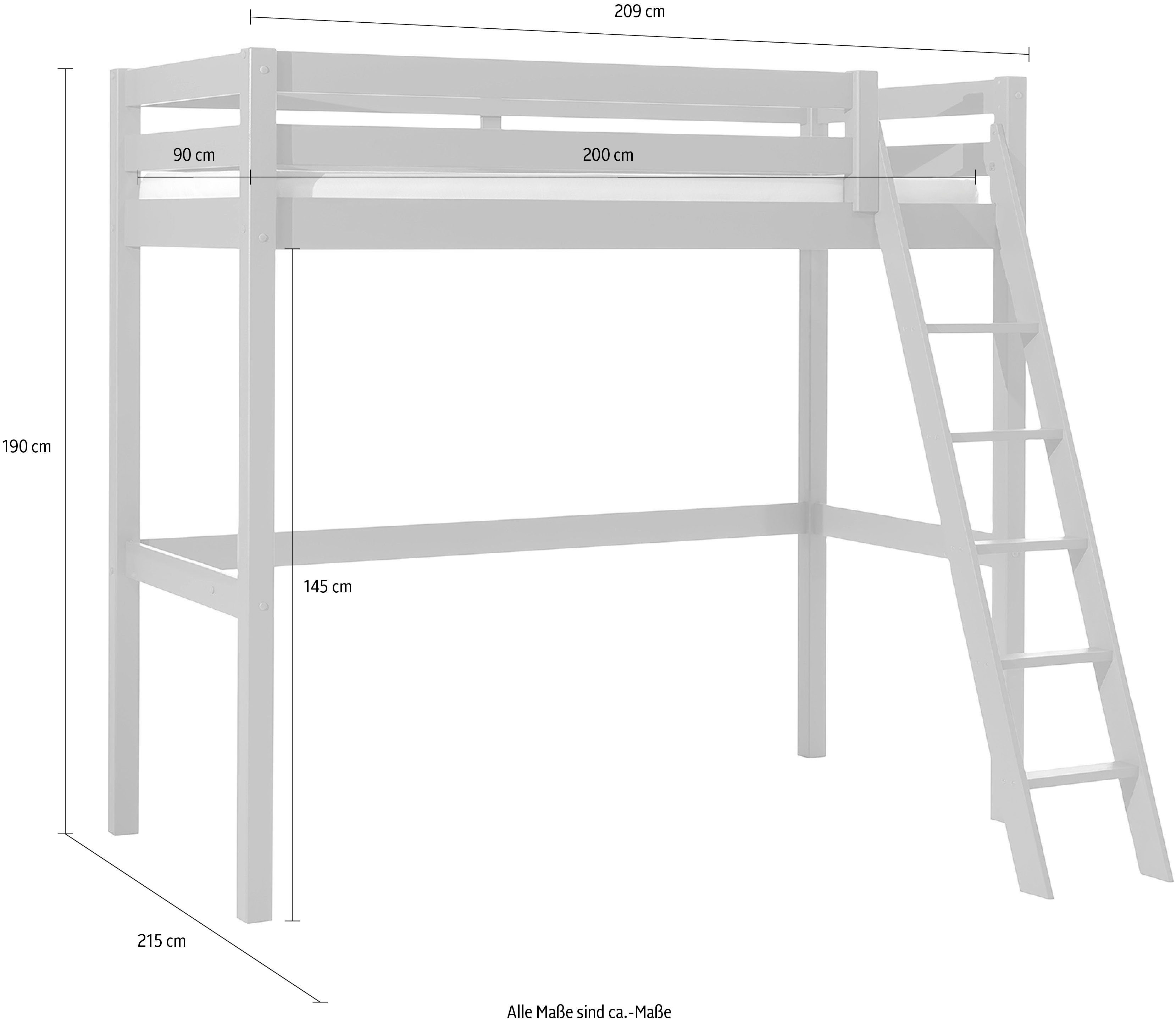 Vipack Hoogslaper Pino, incl. lattenbodem, valbeveiliging en schuine ladder