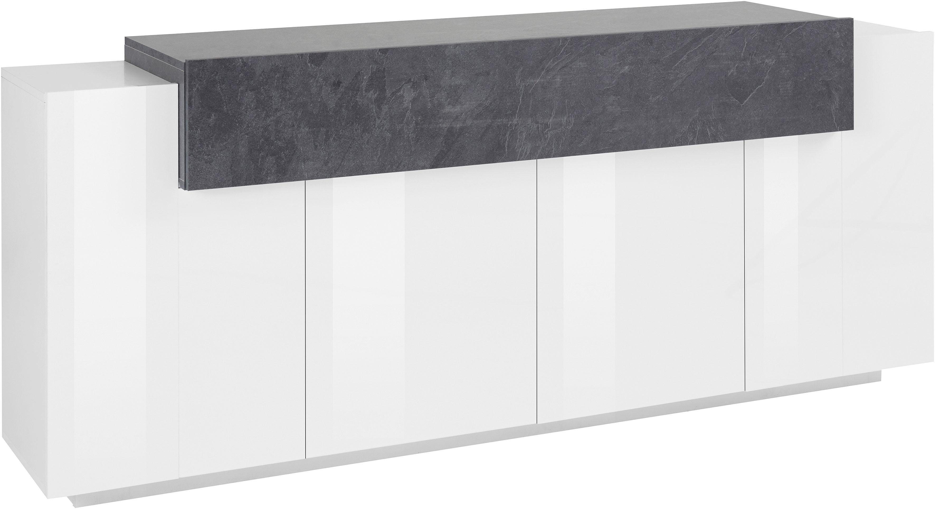 INOSIGN Dressoir Coro, commode, kast, buffet, greeploos met legplanken 1 klep, 4 deuren, dubbele diepte, bxdxh 200x45x85,6 cm
