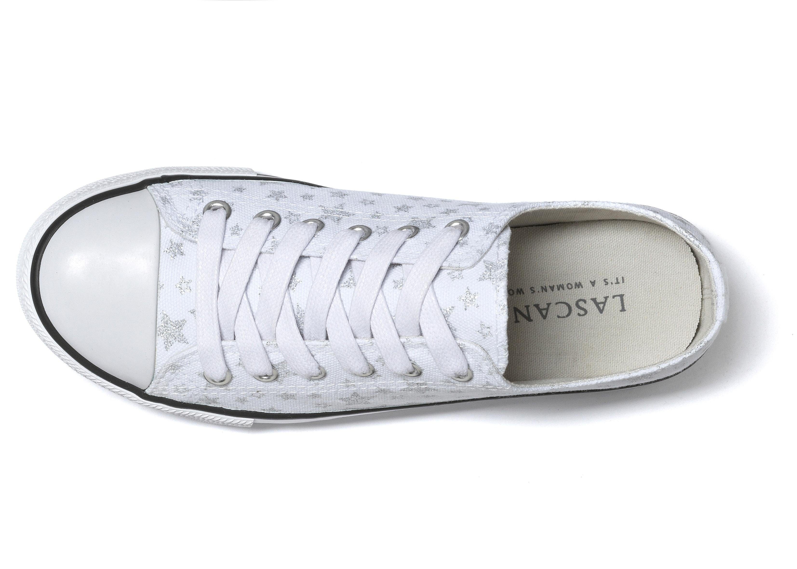 Lascana Sneakers met sterrenprint in glitter-look, vrijetijdsschoen, veterschoen