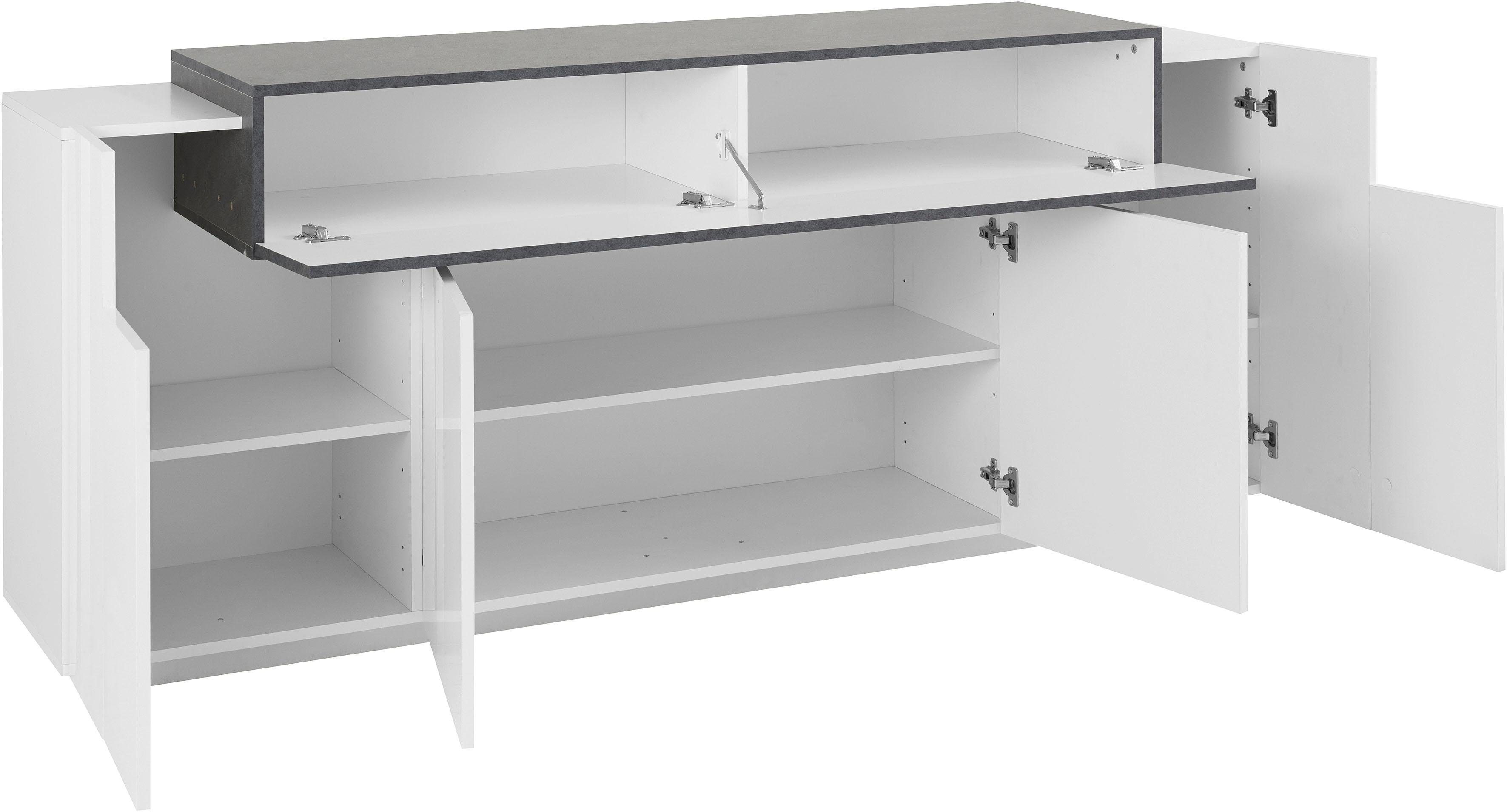 INOSIGN Dressoir Coro, commode, kast, buffet, greeploos met legplanken 1 klep, 4 deuren, dubbele diepte, bxdxh 200x45x85,6 cm