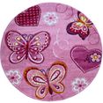 paco home vloerkleed voor de kinderkamer diamond 642 korte pool, 3d-design, motief vlinders  harten kinderkamer roze