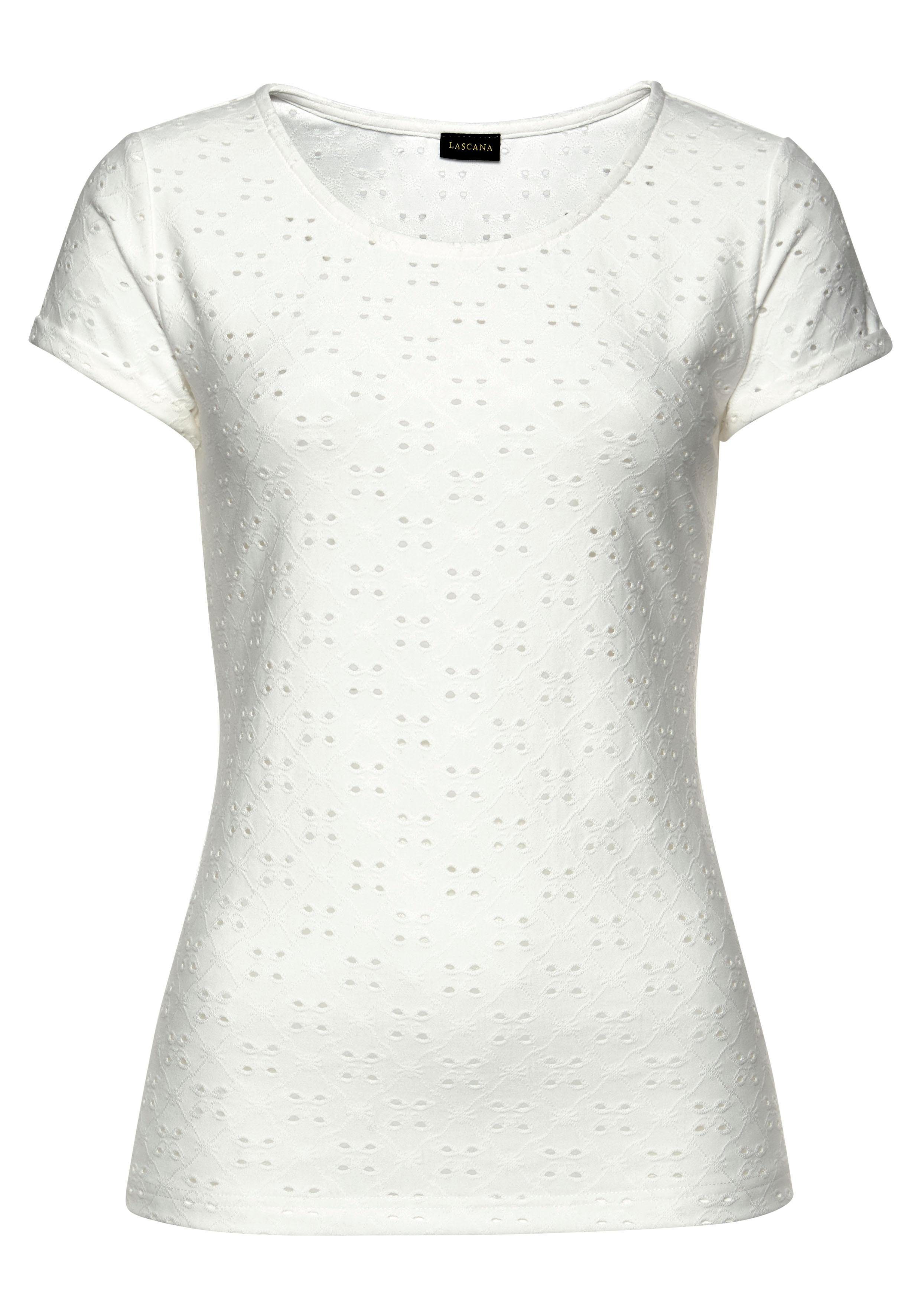 Lascana Strandshirt met geborduurde oogjes, t-shirt, shirt met korte mouwen, basic
