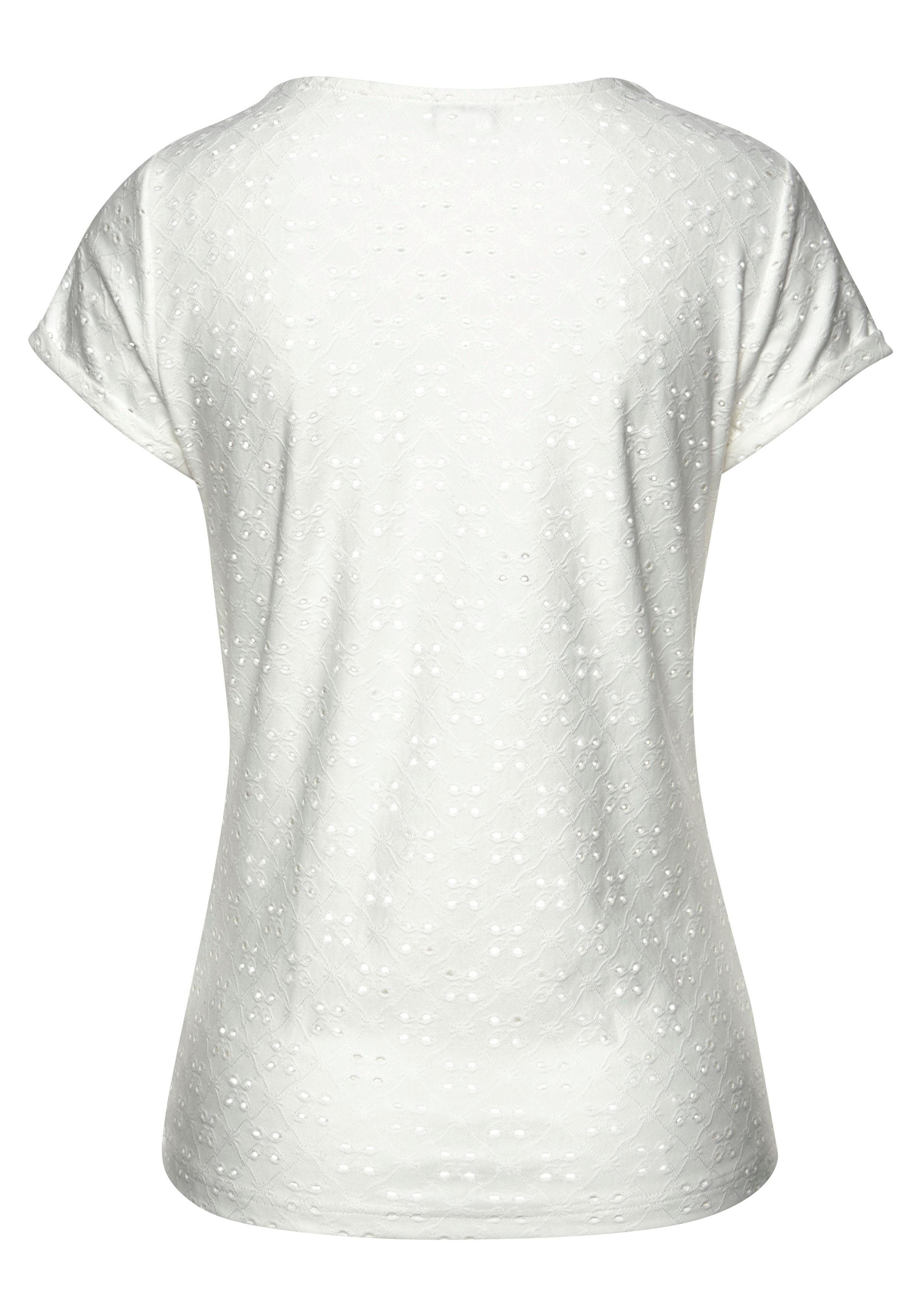 Lascana Strandshirt met geborduurde oogjes, t-shirt, shirt met korte mouwen, basic