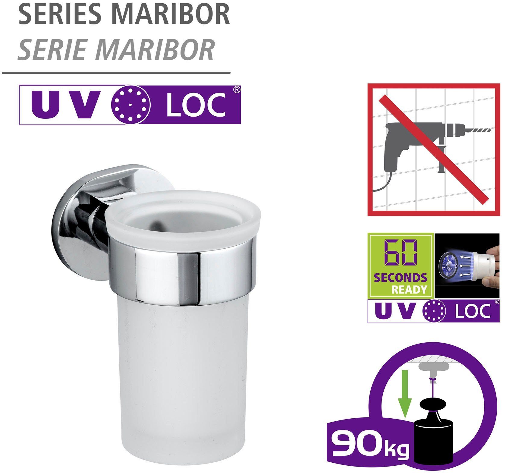 WENKO Poetsbeker UV-Loc® Maribor bevestigen zonder boren met innovatief plaksysteem