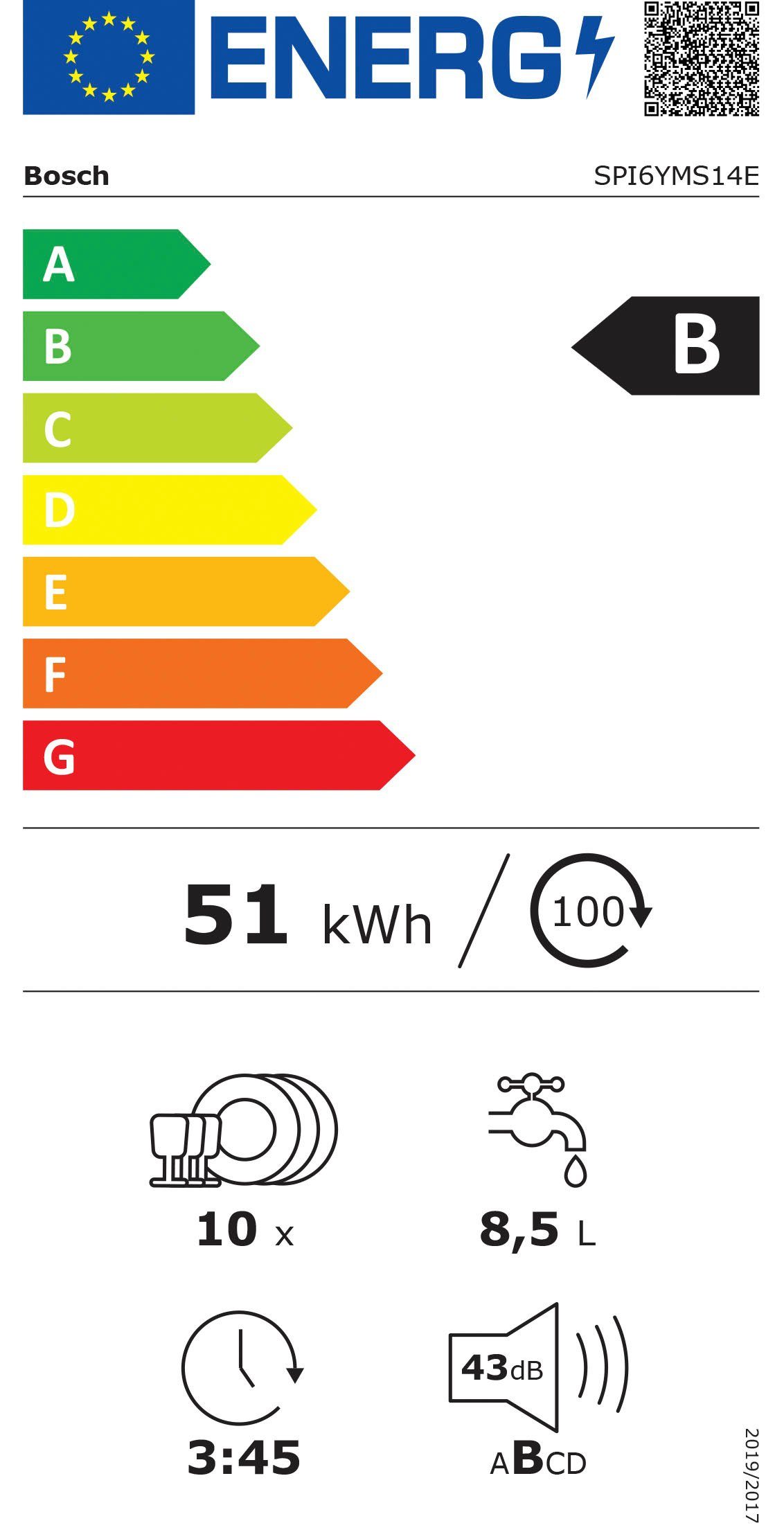 BOSCH Semi-geïntegreerde vaatwasser SPI6YMS14E, 81,5 cm x 44,8 cm