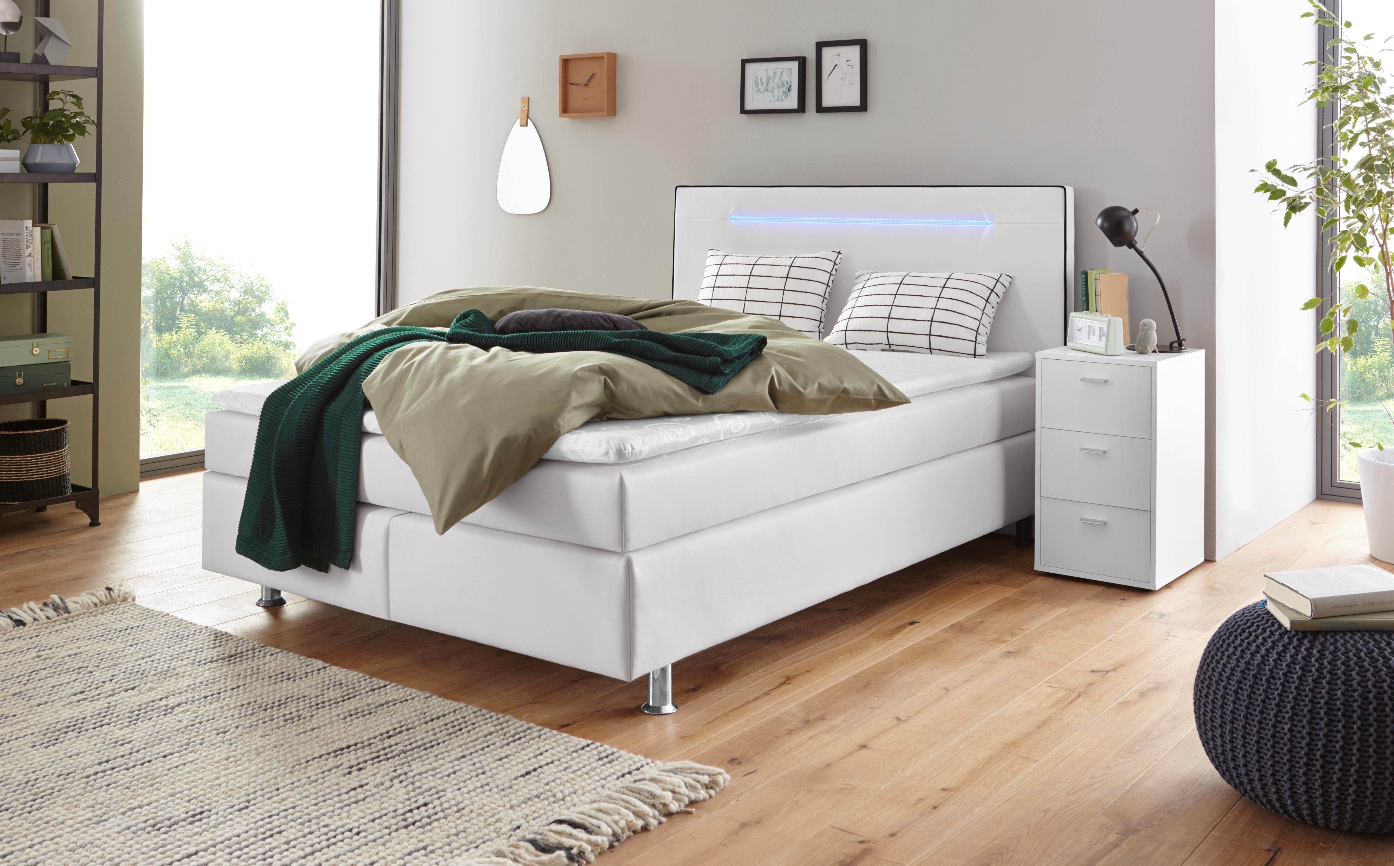 COLLECTION AB Boxspring inclusief ledverlichting, topmatras en kussen boxsprings wit