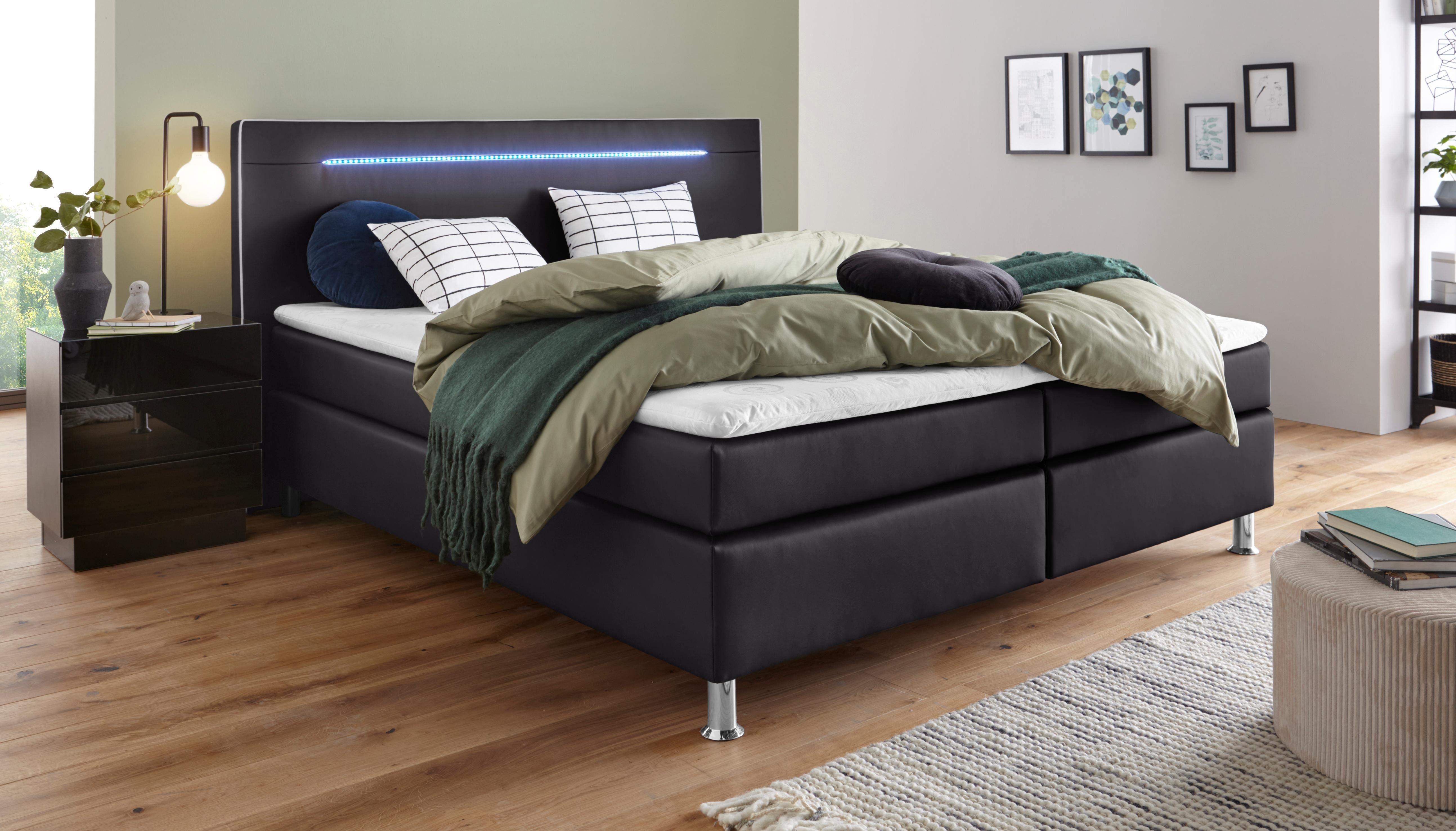 COLLECTION AB Boxspring London, inclusief topper en kussens, met LED-verlichting Boxspringbed verkrijgbaar in 90cmx200cm, 140cmx200cm & 180cmx200cm