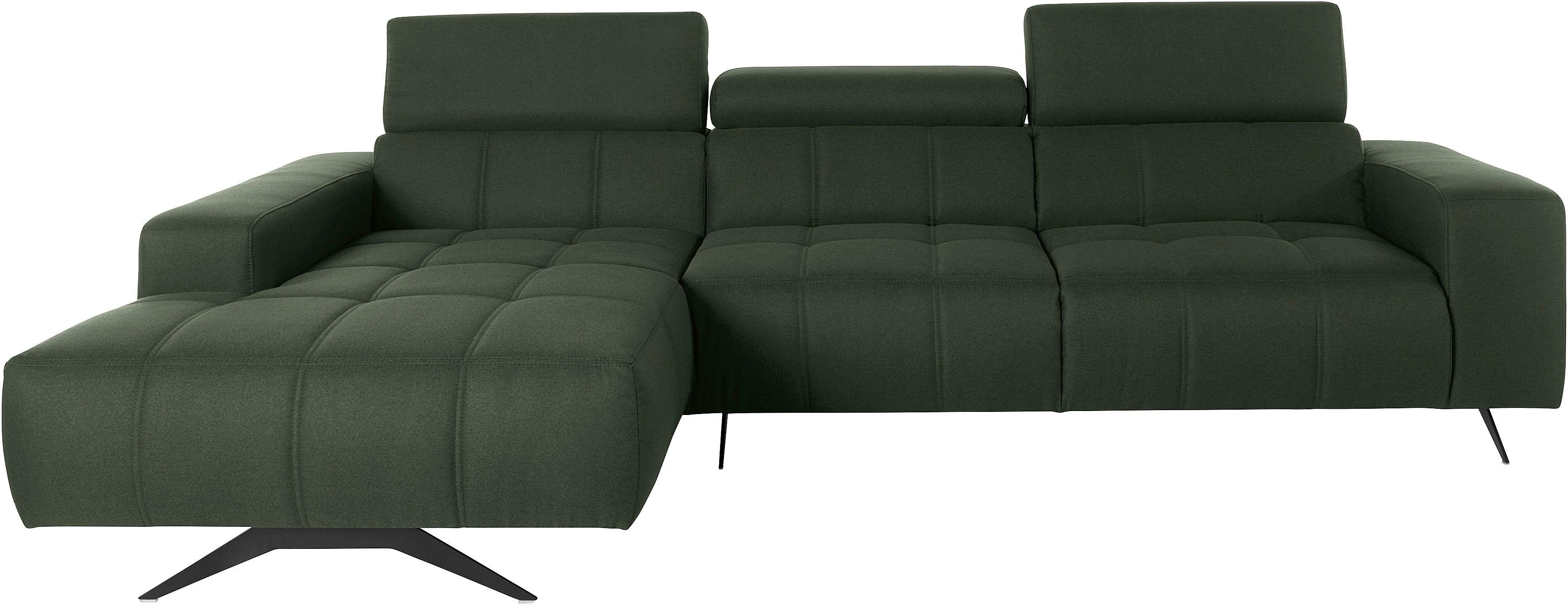 DOMO collection Hoekbank Trento L-vorm, met sledevoet of enkele voet naar keuze met verstelbare hoofdsteun, récamier links/rechts bestelbaar