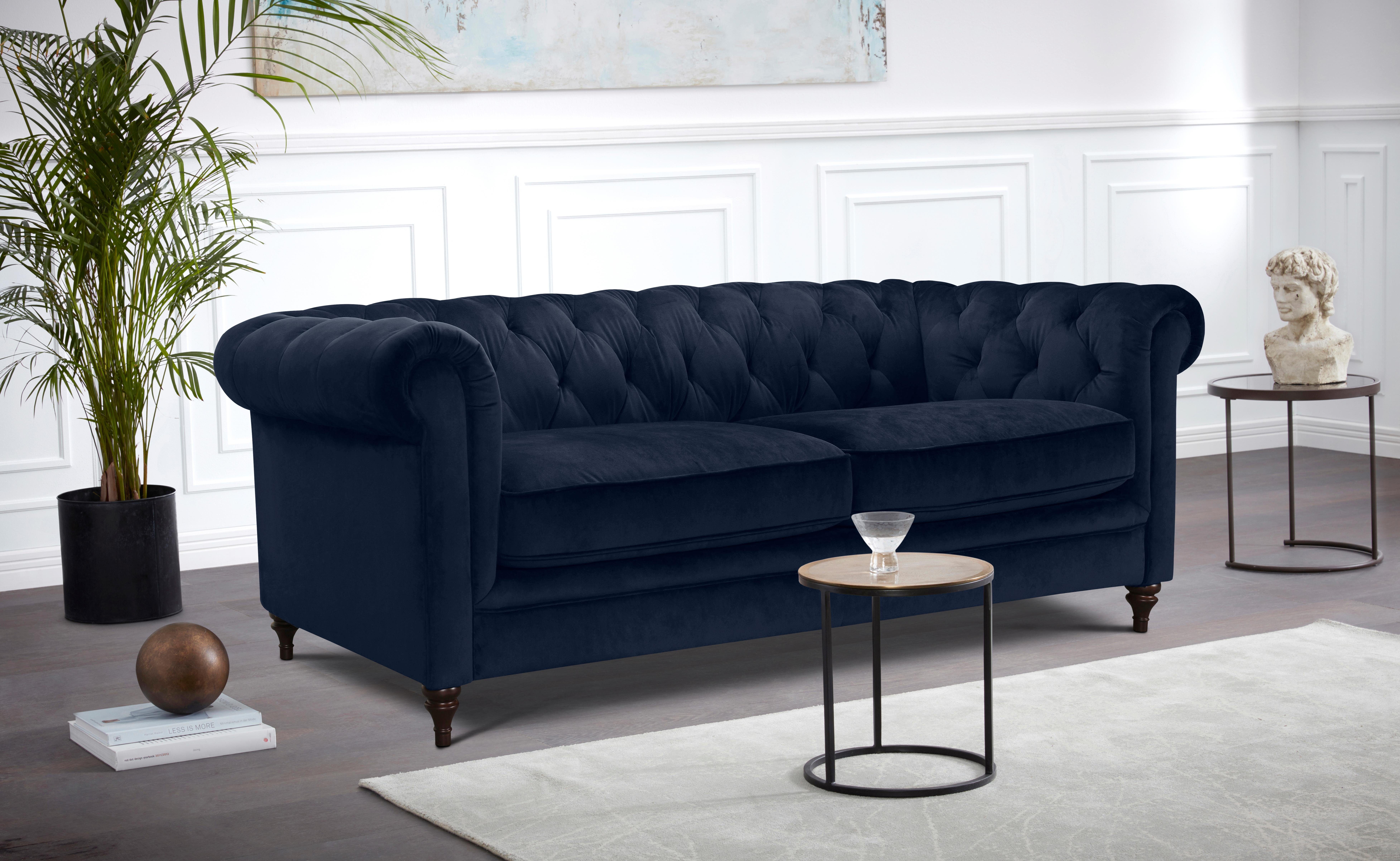 home affaire chesterfield-bank chambal met klassieke capitonnage blauw