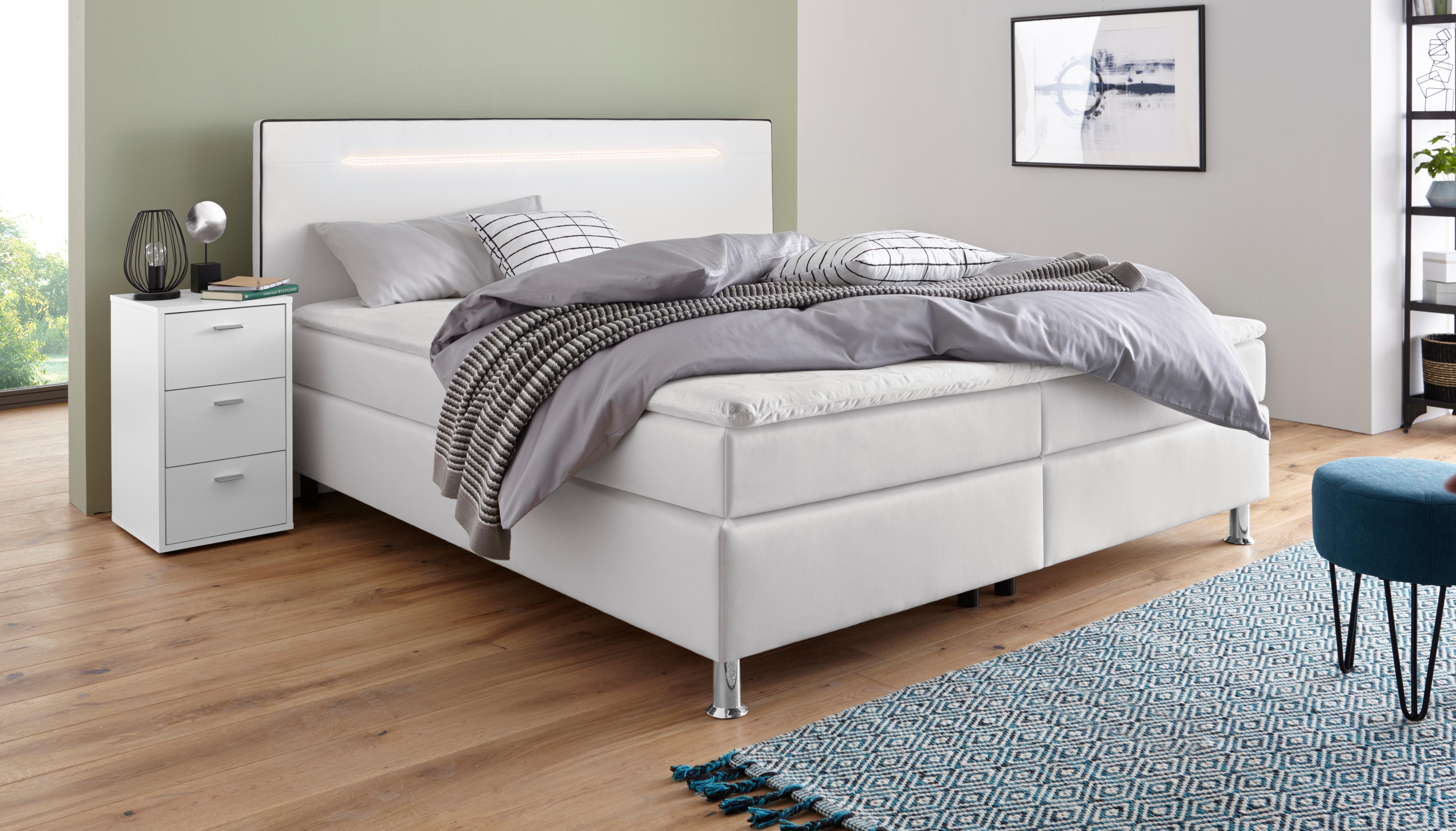 COLLECTION AB Boxspring London, inclusief topper en kussens, met LED-verlichting Boxspringbed verkrijgbaar in 90cmx200cm, 140cmx200cm & 180cmx200cm