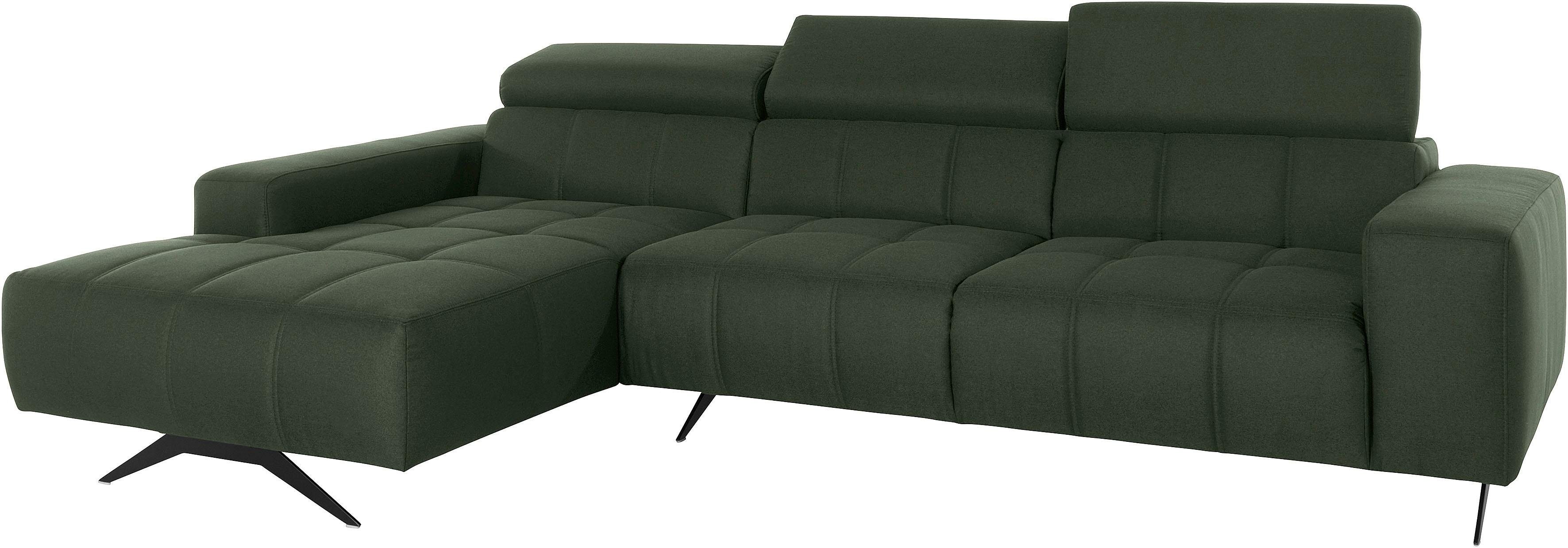 DOMO collection Hoekbank Trento L-vorm, met sledevoet of enkele voet naar keuze met verstelbare hoofdsteun, récamier links/rechts bestelbaar