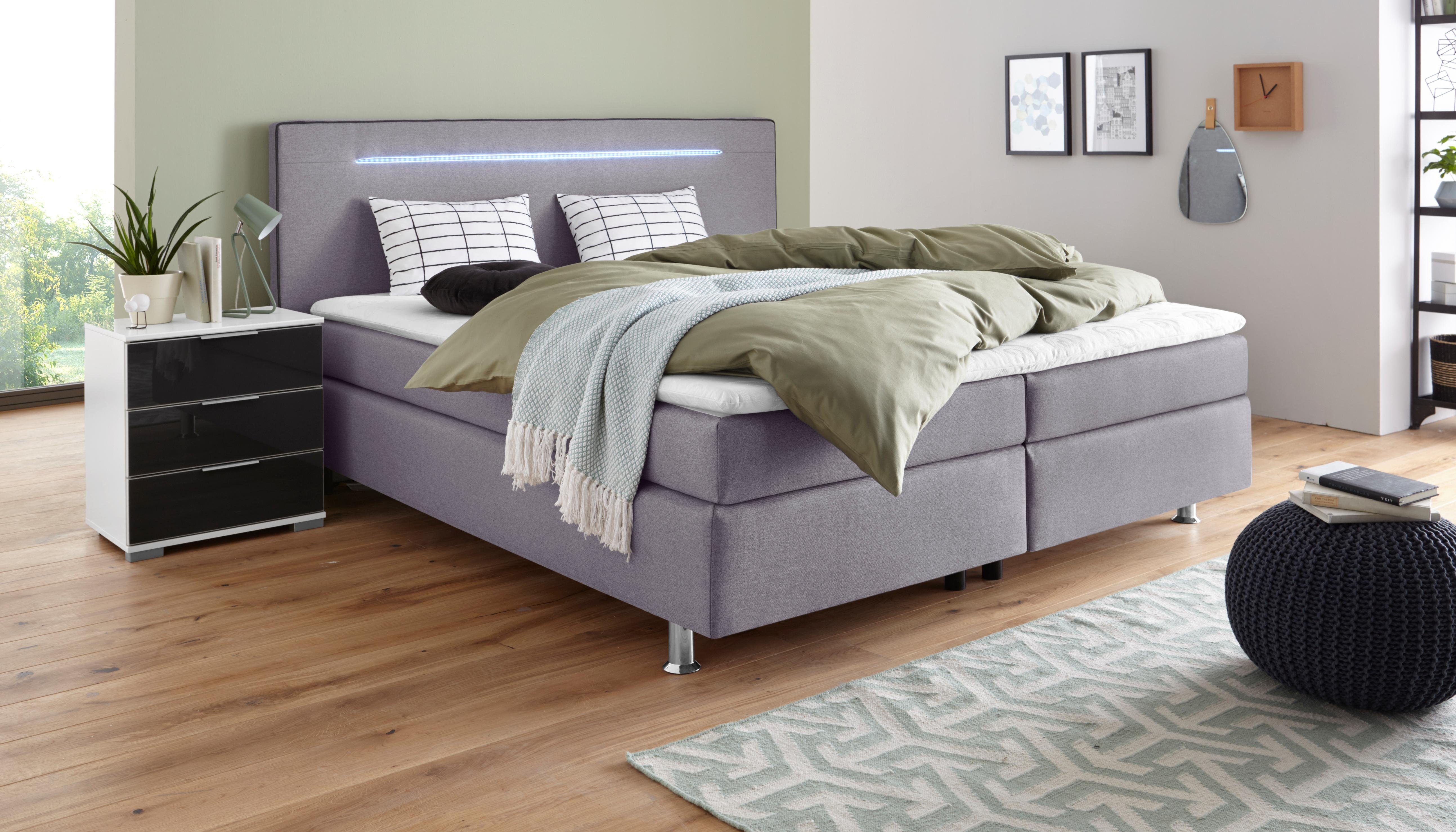 COLLECTION AB Boxspring inclusief ledverlichting, topmatras en kussen boxsprings grijs