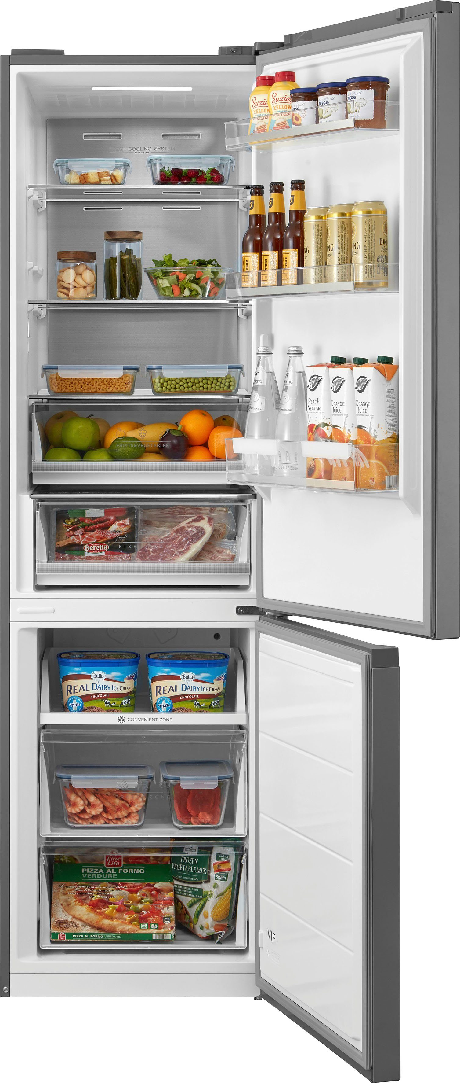 Hanseatic Koel-vriescombinatie HKGK20060ANFI NoFrost, automatische ontdooiing, QuickFreeze, vakantiemodus, display