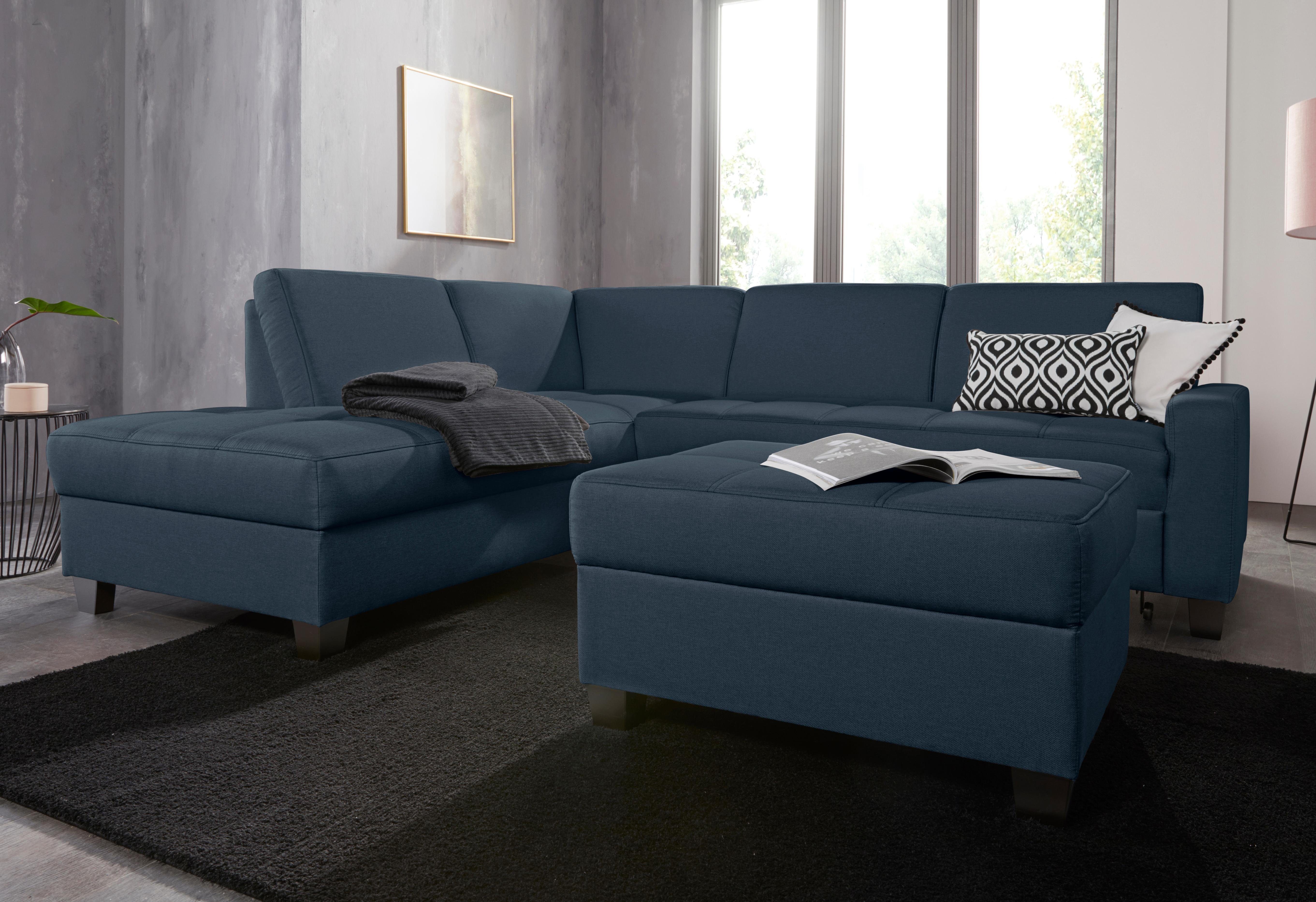 DOMO collection Hoekbank Florentina tijdloos en elegant, zitnaden als designelement, L-vorm keuze met slaapfunctie, met contrastnaad, comfortabele zithoogte 47 cm