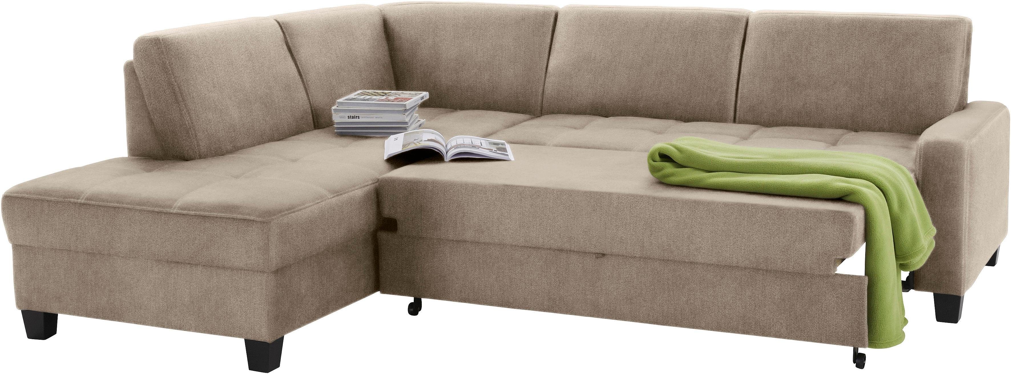 DOMO collection Hoekbank Florentina tijdloos en elegant, zitnaden als designelement, L-vorm keuze met slaapfunctie, met contrastnaad, comfortabele zithoogte 47 cm