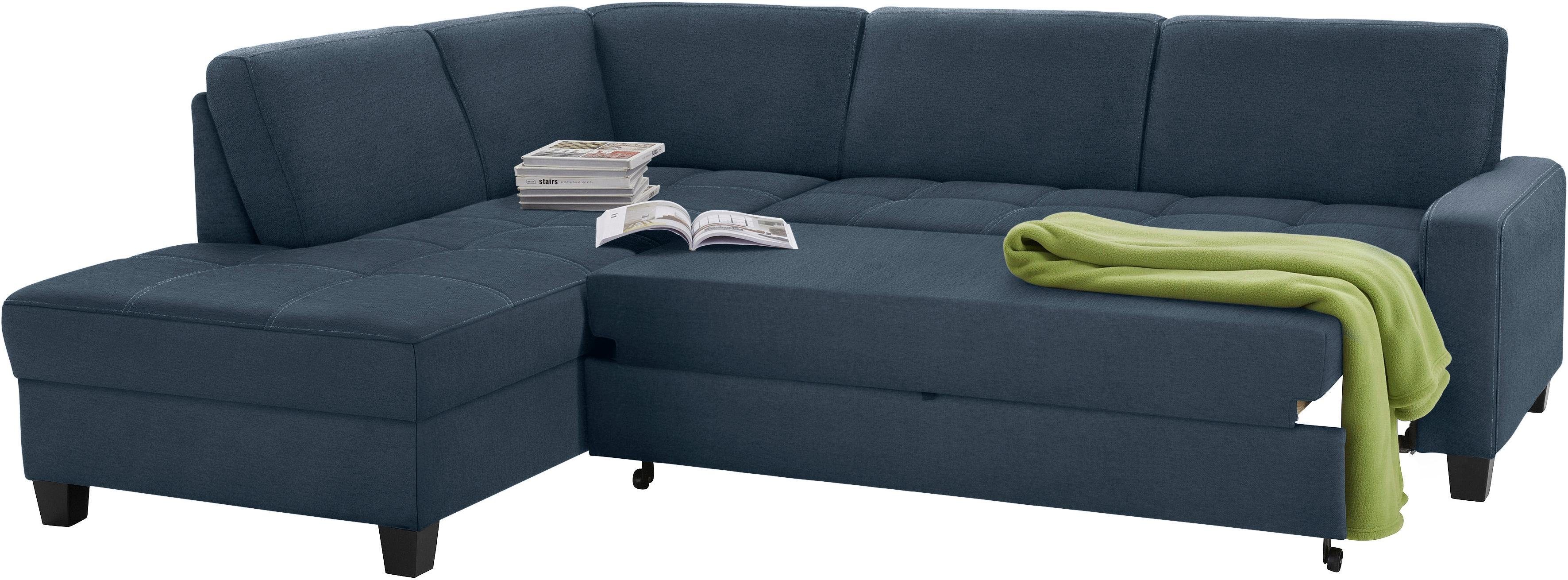 DOMO collection Hoekbank Florentina tijdloos en elegant, zitnaden als designelement, L-vorm keuze met slaapfunctie, met contrastnaad, comfortabele zithoogte 47 cm