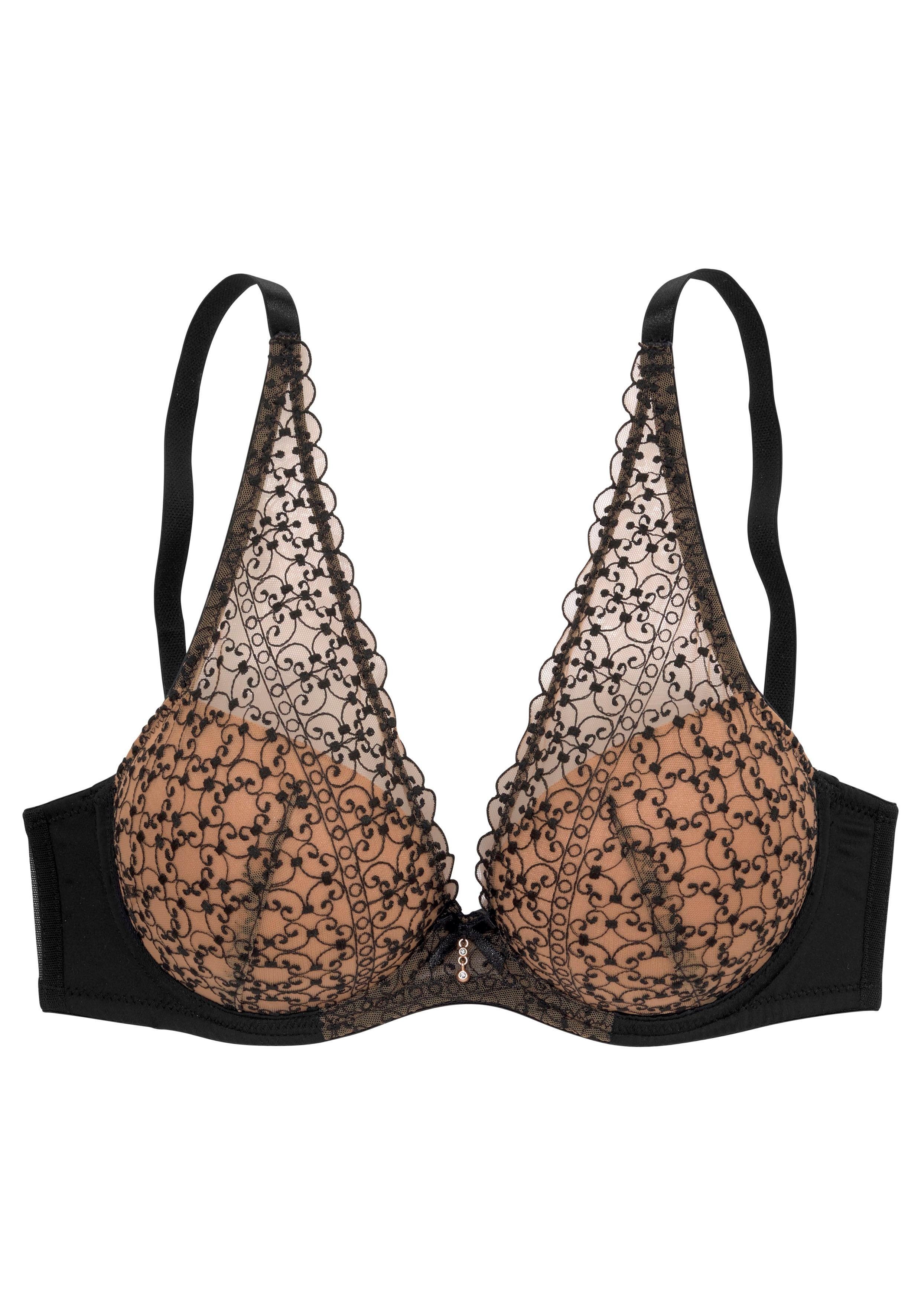Nuance Bh met steuncups mooie borduurkant in een modieuze look, dessous dames voorgevormde bh's maat 100 D zwart