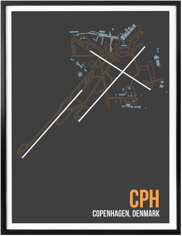 Wall-Art Poster Artprint CPH plattegrond Kopenhagen (1 stuk)