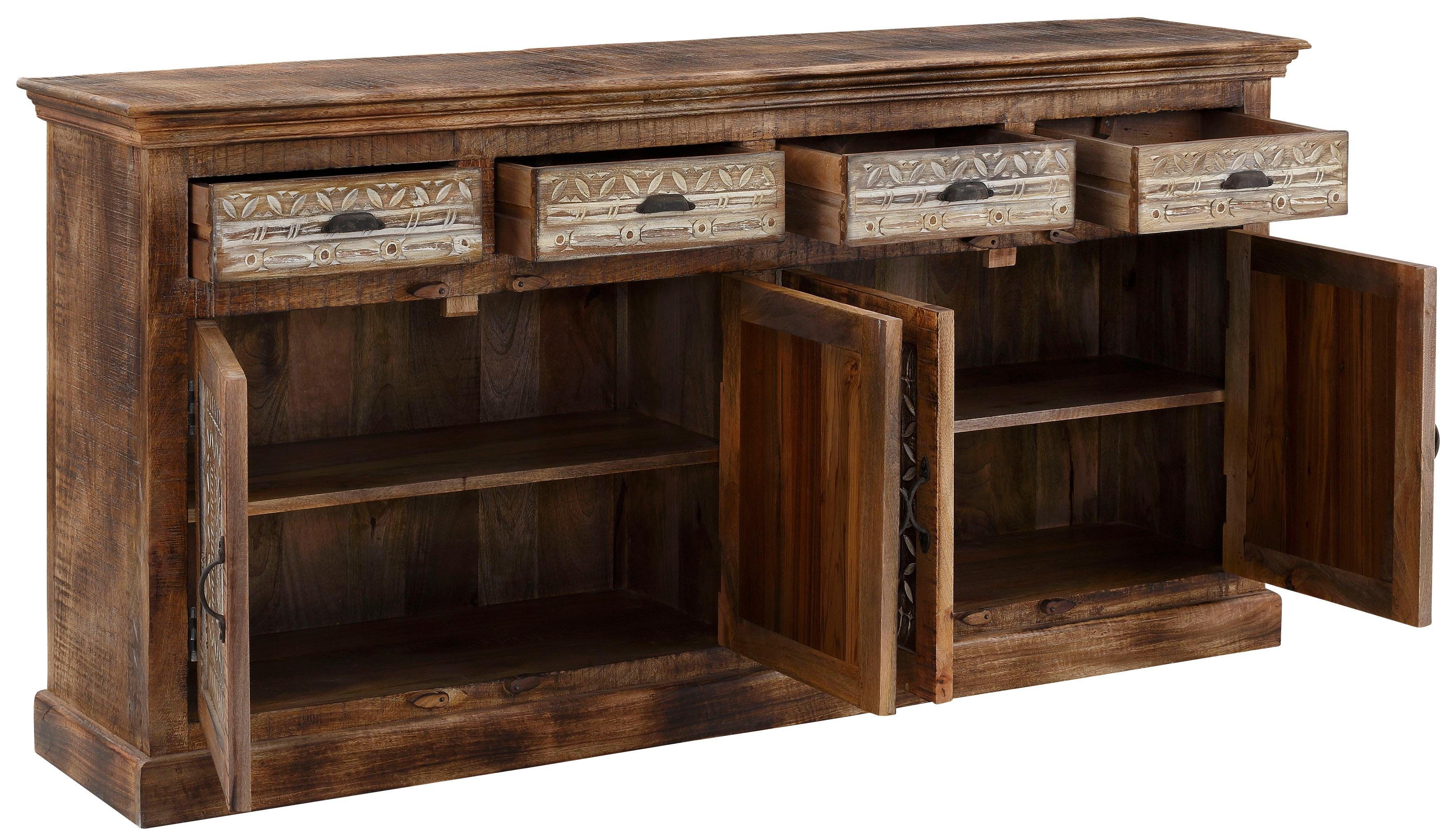 Home affaire Dressoir Maneesh Commode van massief mango hout, veel opbergruimtes, B/ 179cm