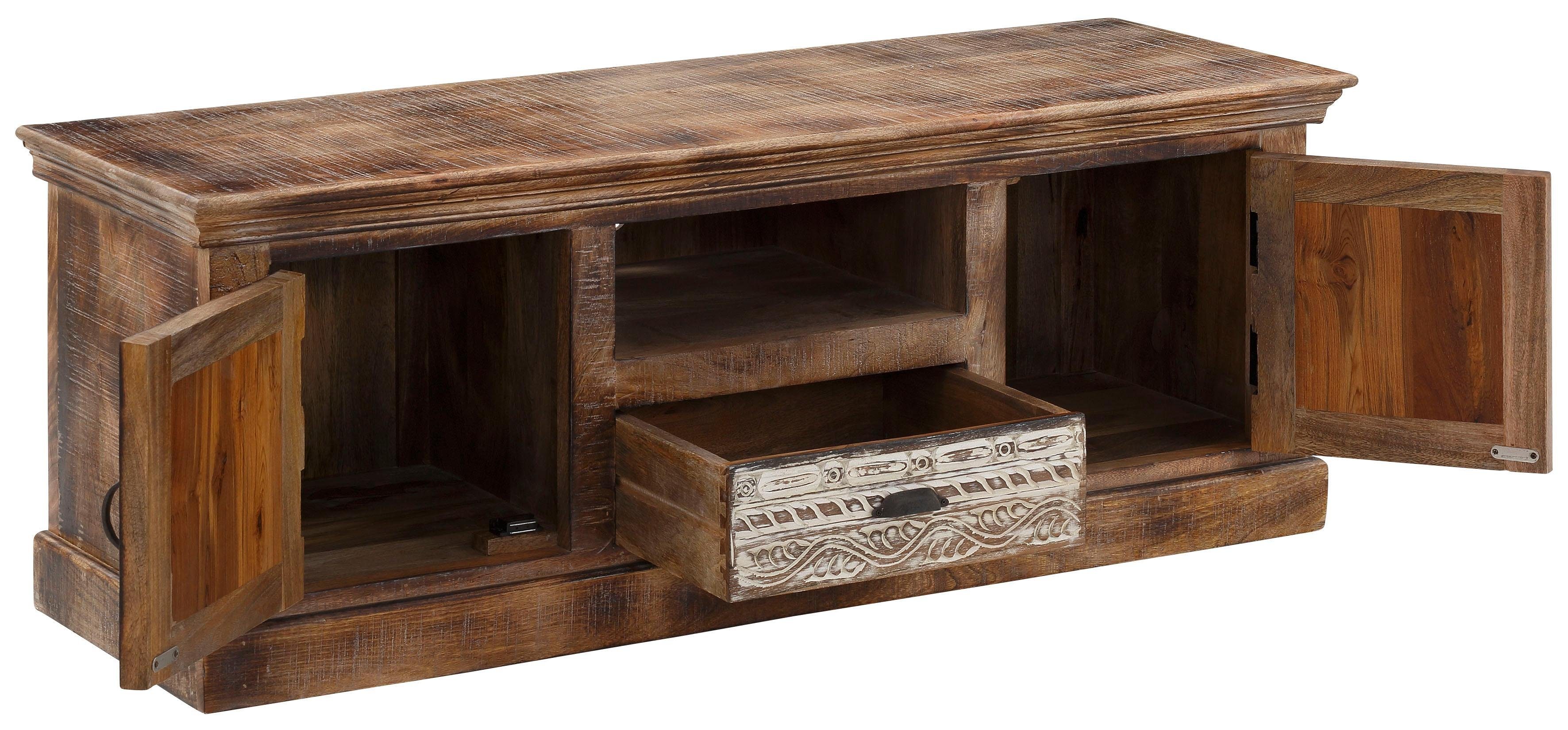 Home affaire Tv-meubel Maneesh Commode van massief mango hout met opbergruimtes, breedte 135cm