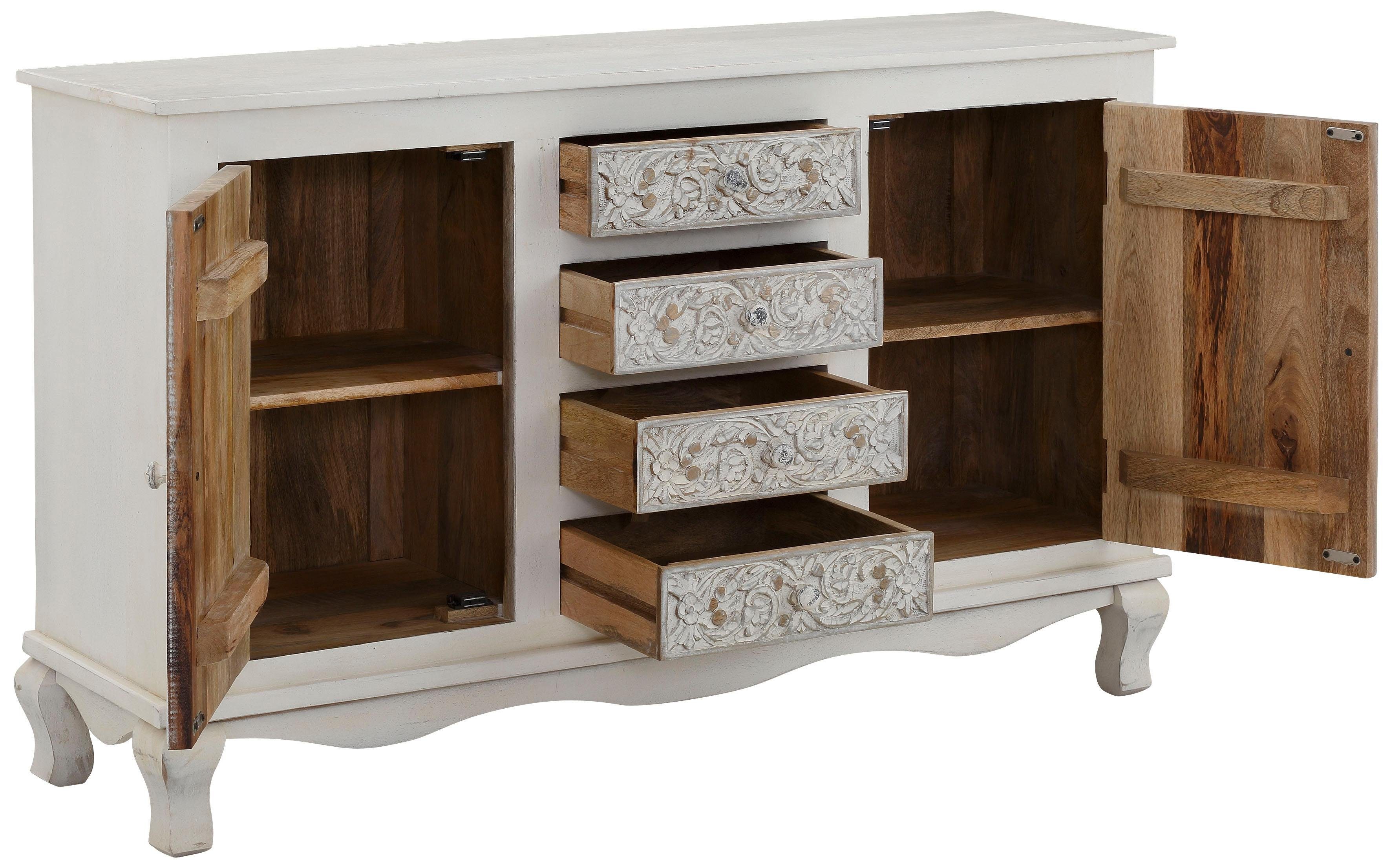 Home affaire Dressoir Rajat Kast van mangohout met deurfrontfrezingen, breedte 140 cm