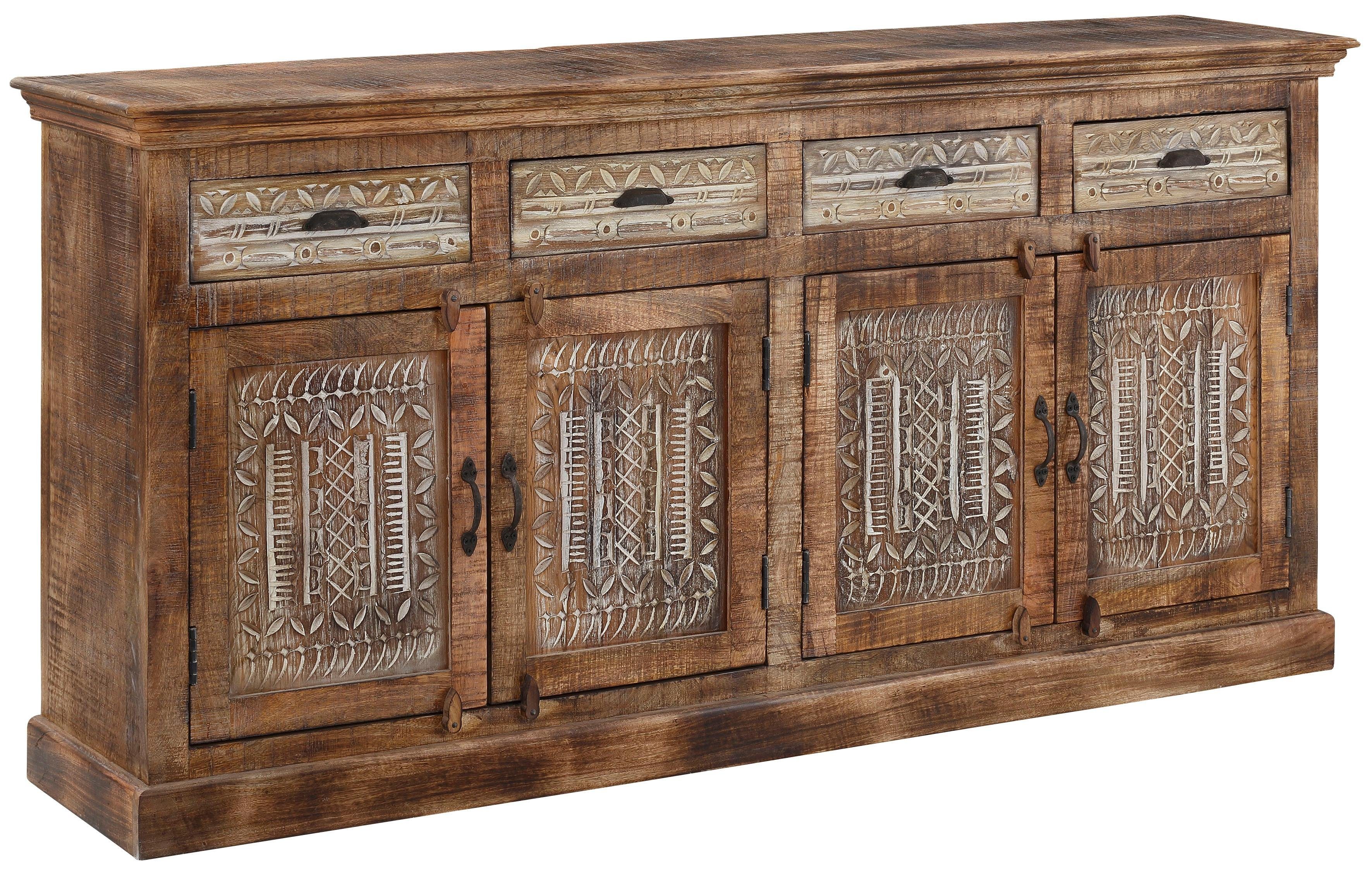Home affaire Dressoir Maneesh Commode van massief mango hout, veel opbergruimtes, B/ 179cm