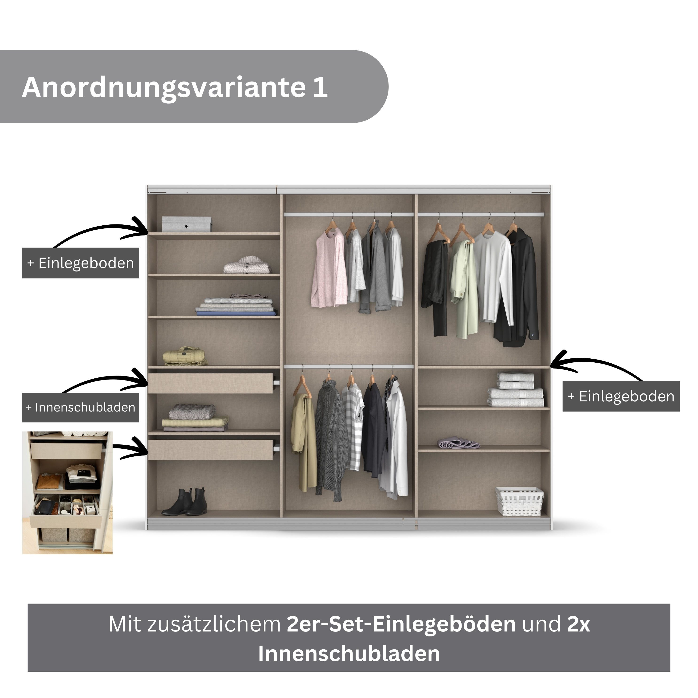 rauch Zweefdeurkast Kledingkast kast garderobe BESTSELLER KOLUNA met spiegel inclusief 2 binnenladen en extra legplanken made in germany