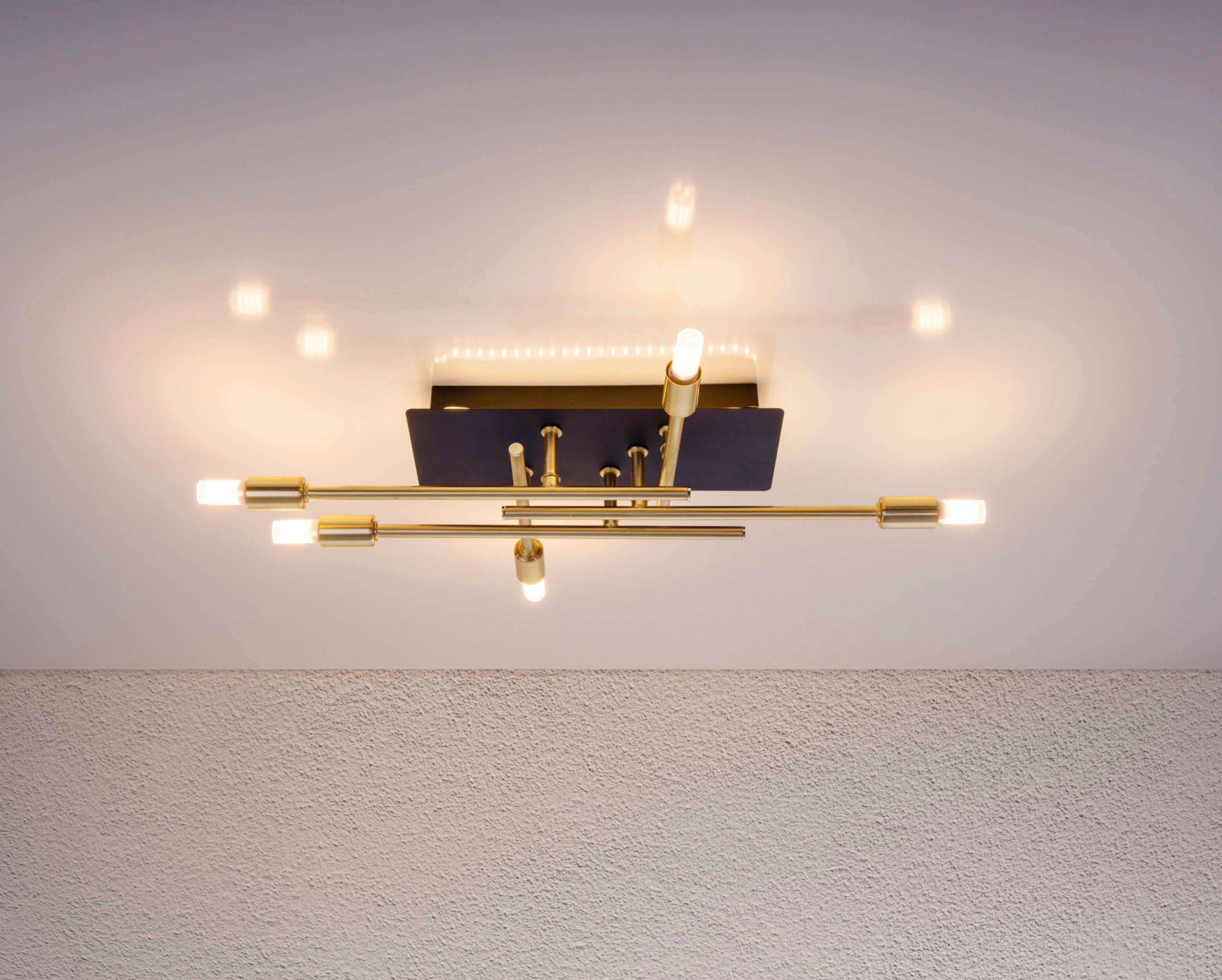 näve Led-plafondlamp ANCONA zwart/goudkleur, met led backlight lichtkleur warmwit, excl. 5x g9 (1 stuk)