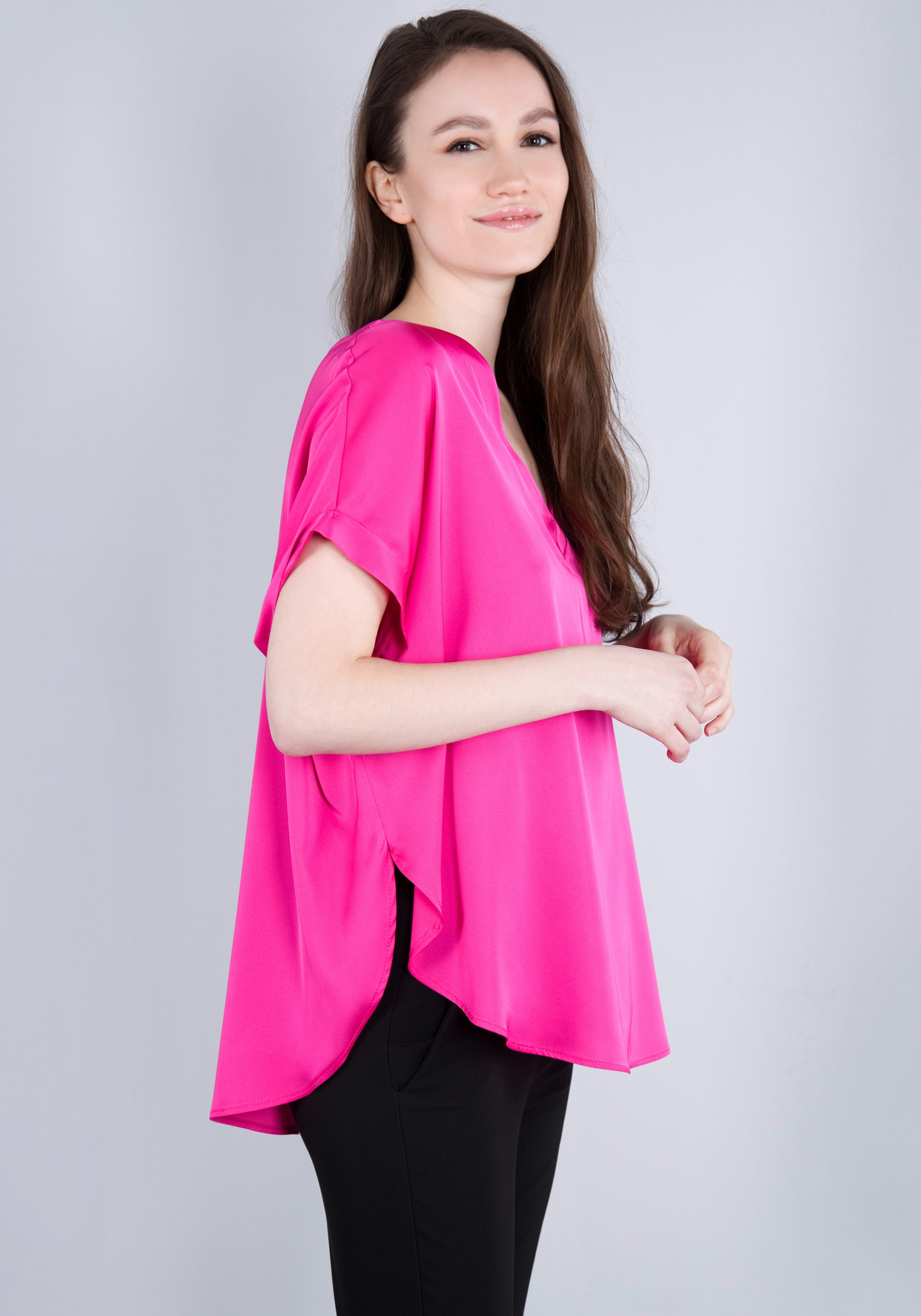 IMPERIAL Shirt Casual satijnen shirt met afgeronde zoom