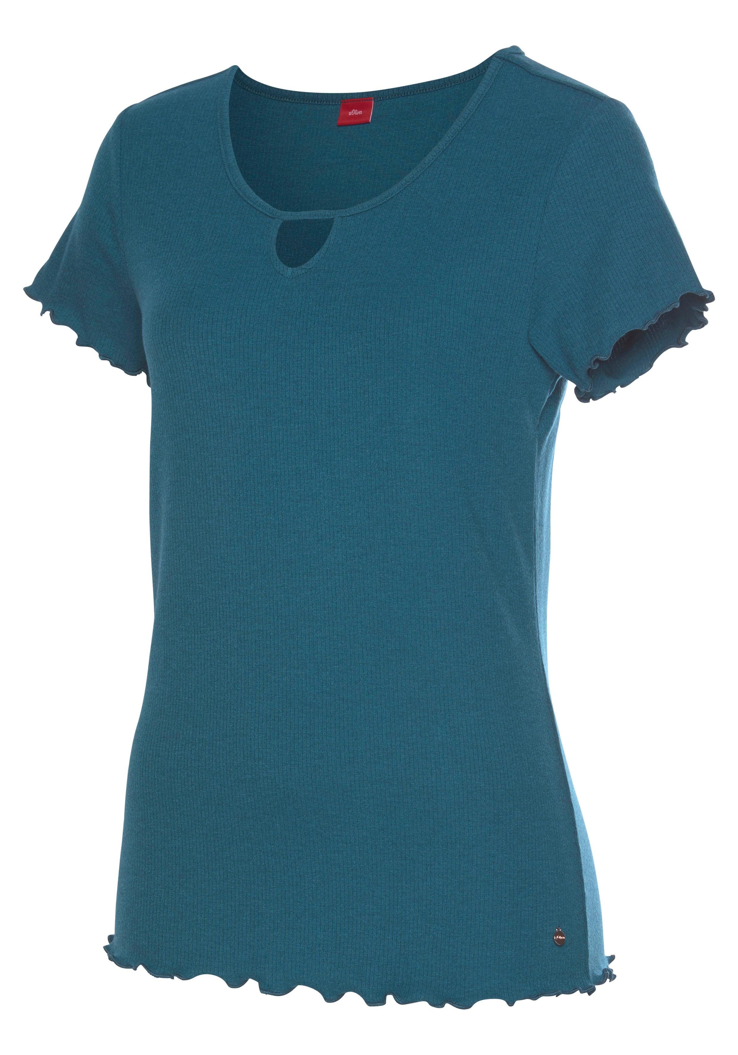 s.Oliver RED LABEL Beachwear Pyjama top van geribde stof met rimpelrandjes