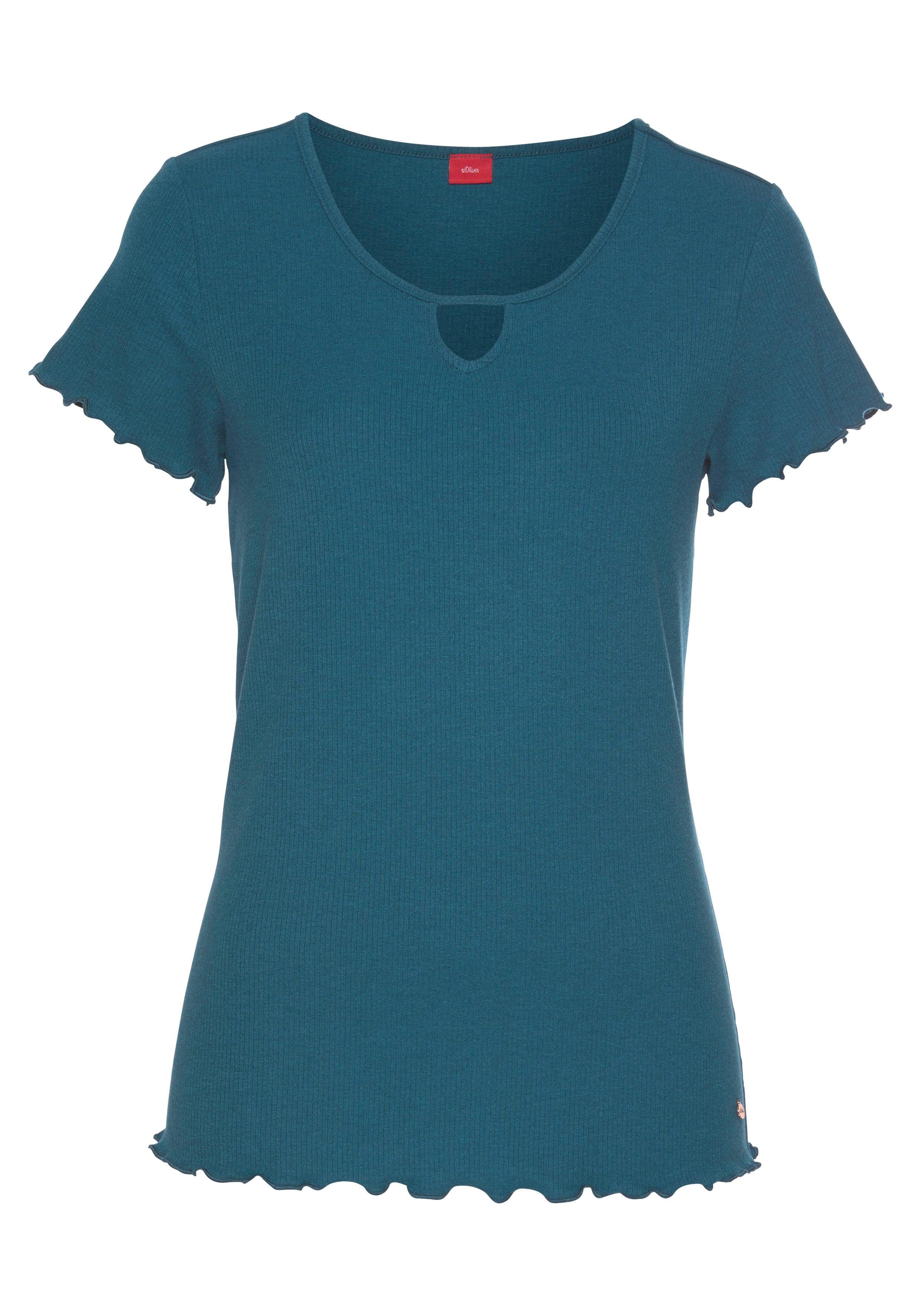 s.Oliver RED LABEL Beachwear Pyjama top van geribde stof met rimpelrandjes