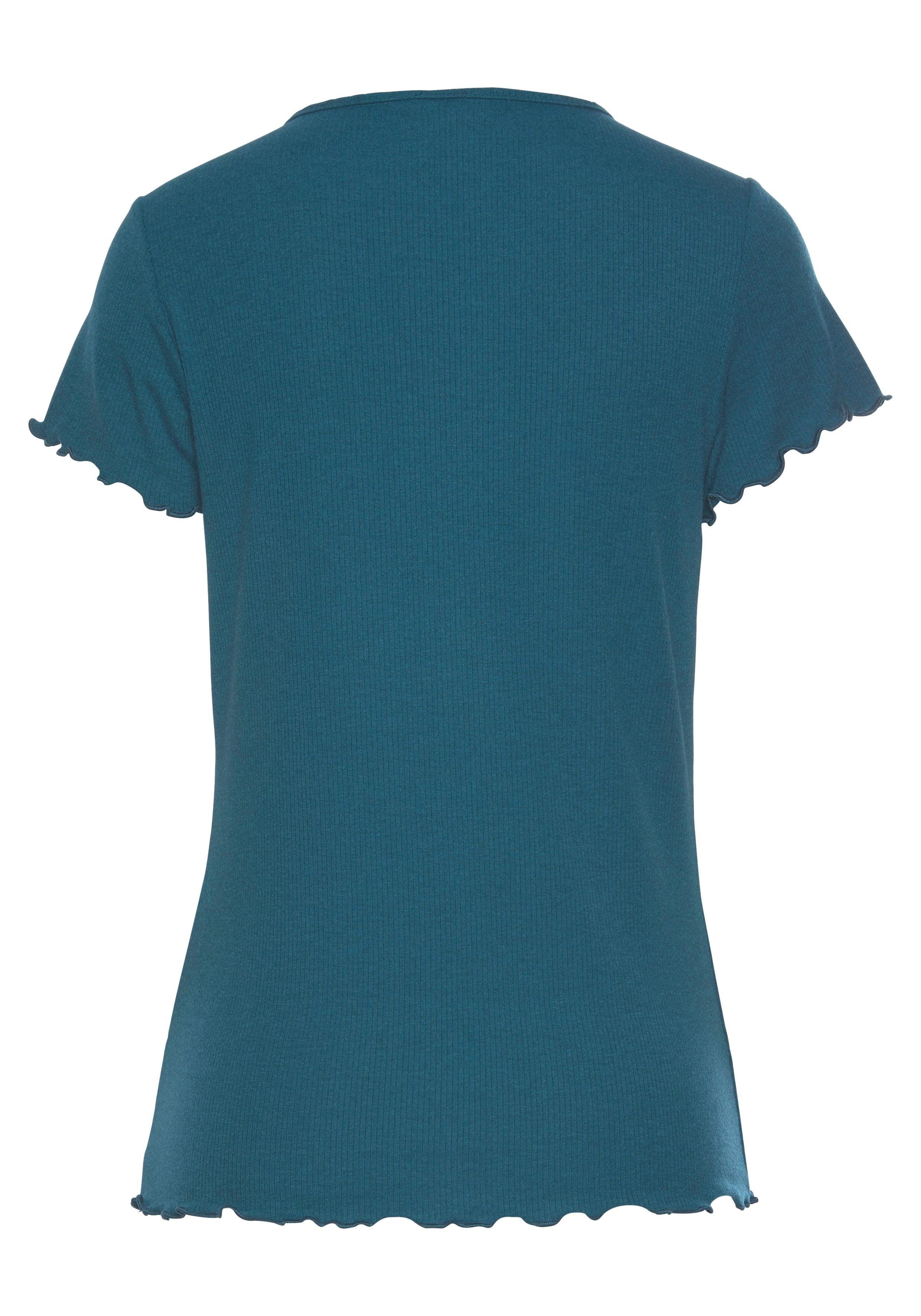 s.Oliver RED LABEL Beachwear Pyjama top van geribde stof met rimpelrandjes