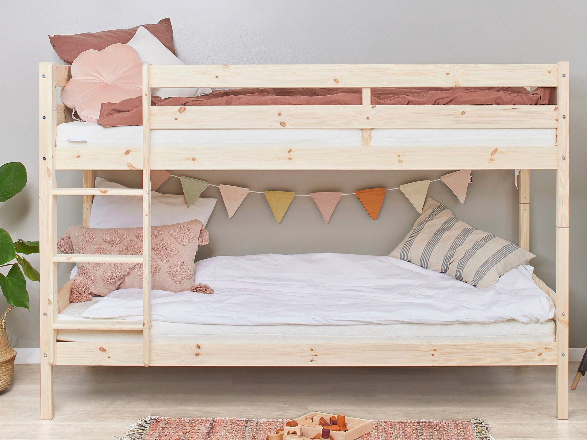 Hoppekids Stapelbed Eco comfort kinderbed 90x200 of 70x160 van massief hout in 4 kleuren