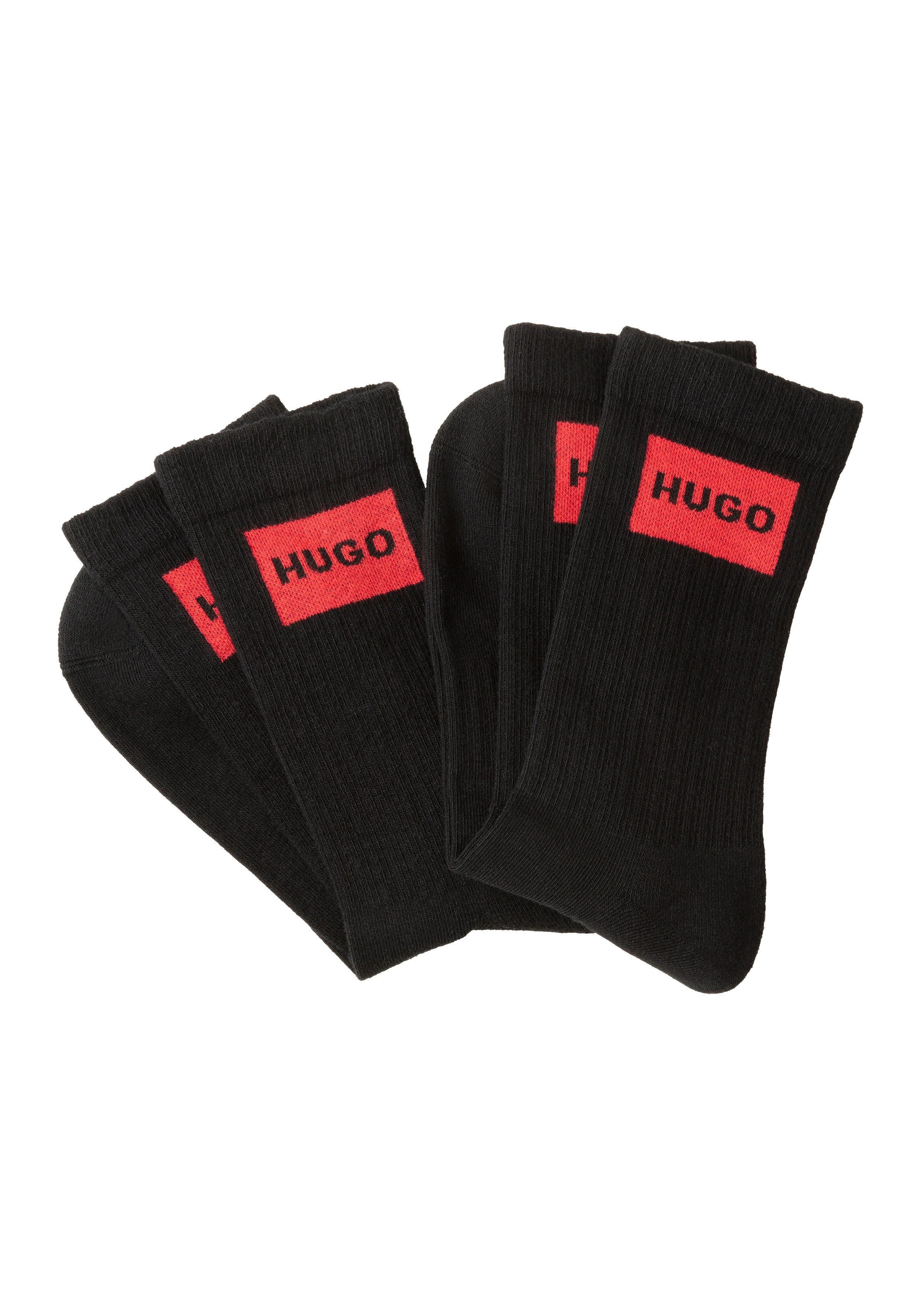 HUGO underwear Vrijetijdssokken 2P QS RIB LABEL CC met contrasterend hugo logo (set, 2 paar, 2 stuks) heren sokken maat 43-46 zwart