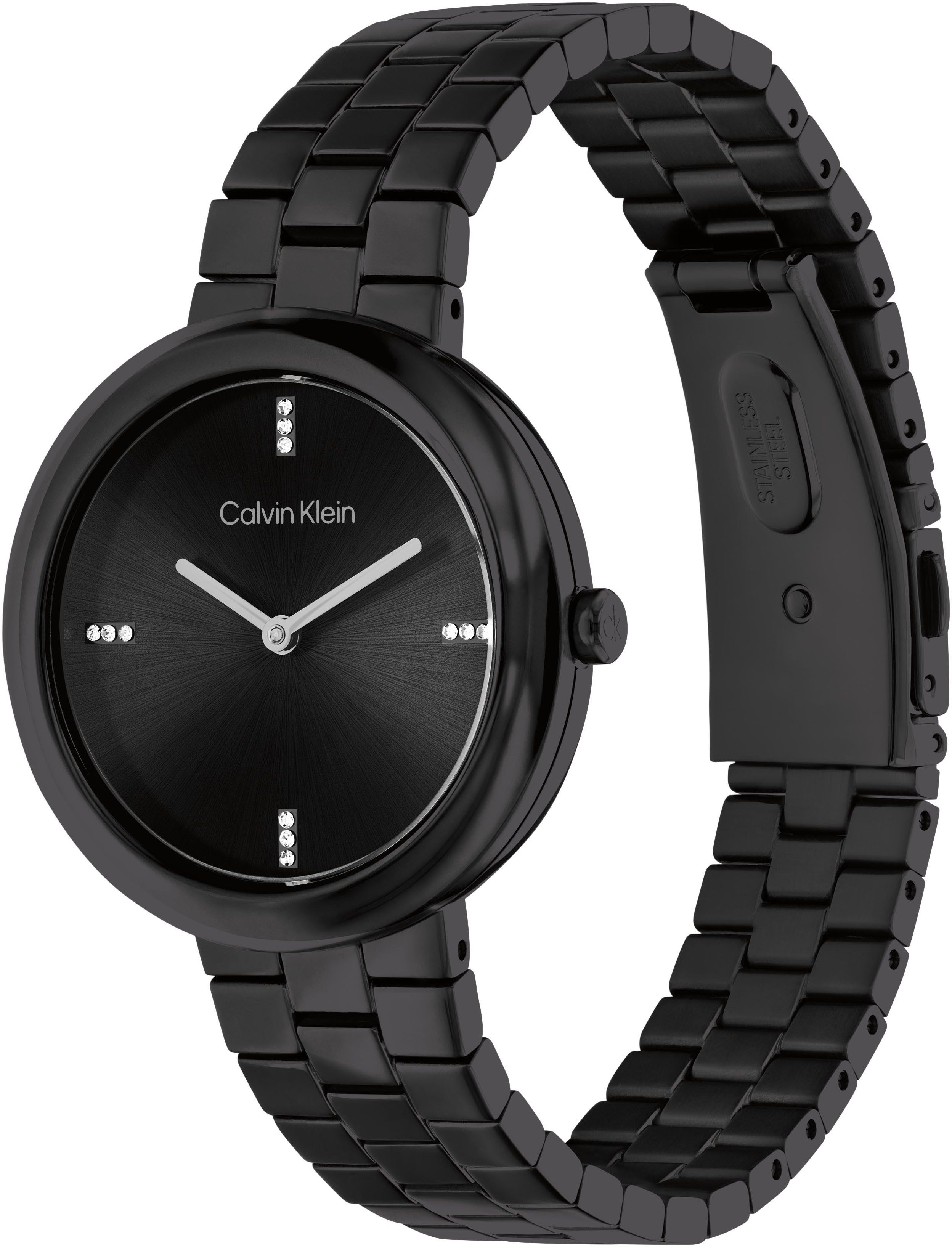 Calvin Klein Kwartshorloge Twisted bezel Polshorloge, dameshorloge, roestvrijstalen band, analoog, glasstenen
