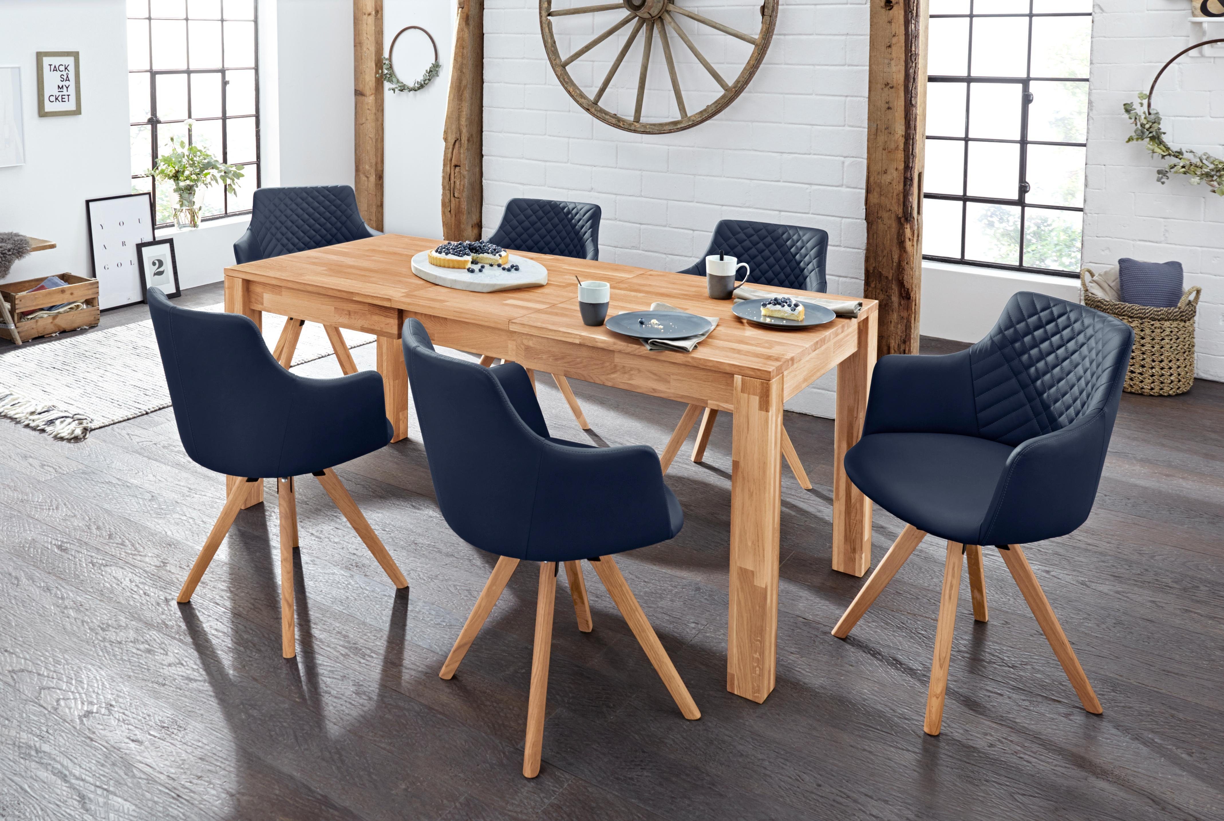 Home affaire Stoel met armleuningen LISABON met draaifunctie, bekleding van leer, frame van eiken massief hout geolied (set, 2 stuks)