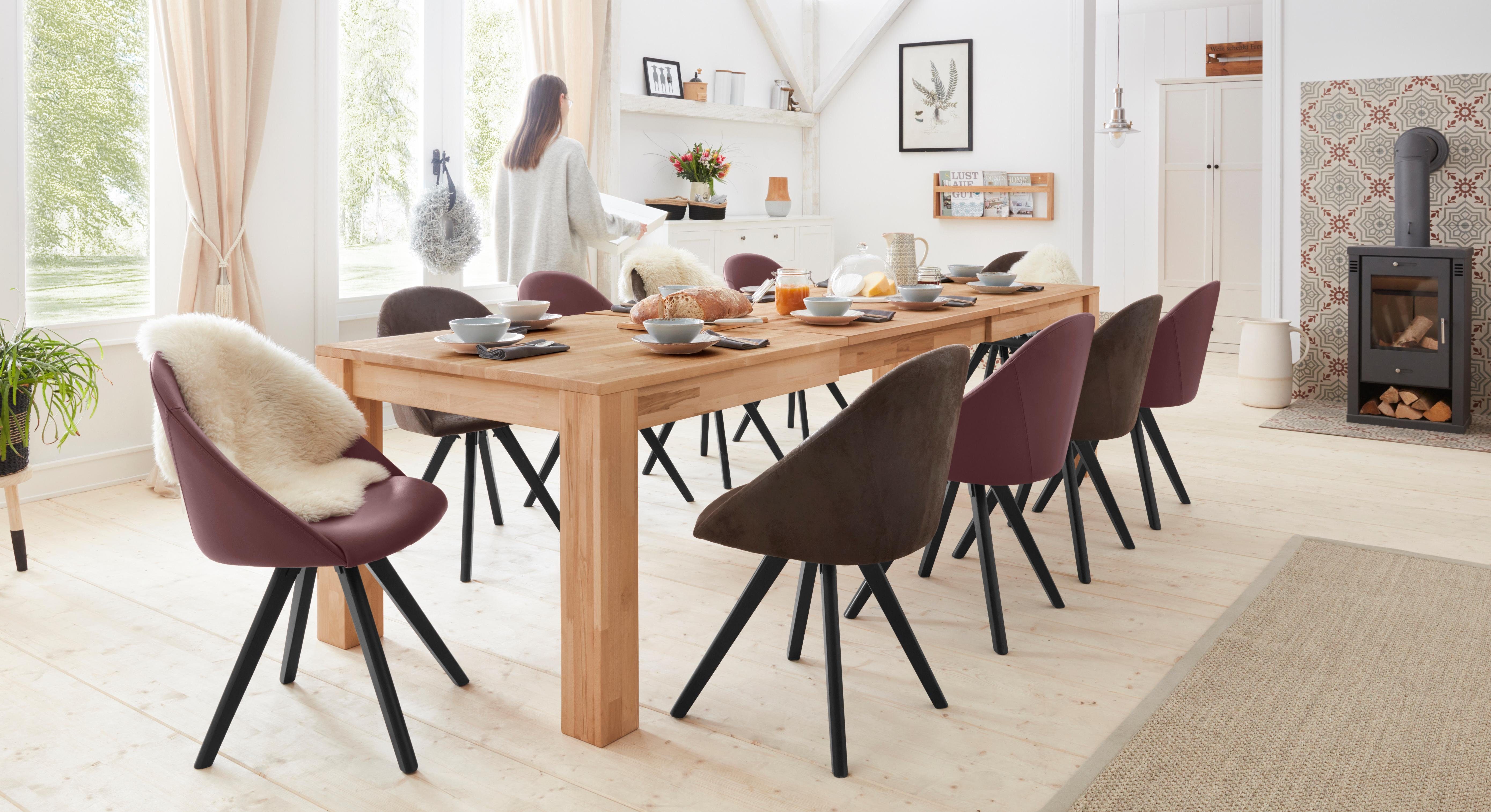Home affaire Stoel met 4 poten LOTOS Bekleding van echt leer en frame van eiken massief hout (set, 2 stuks)